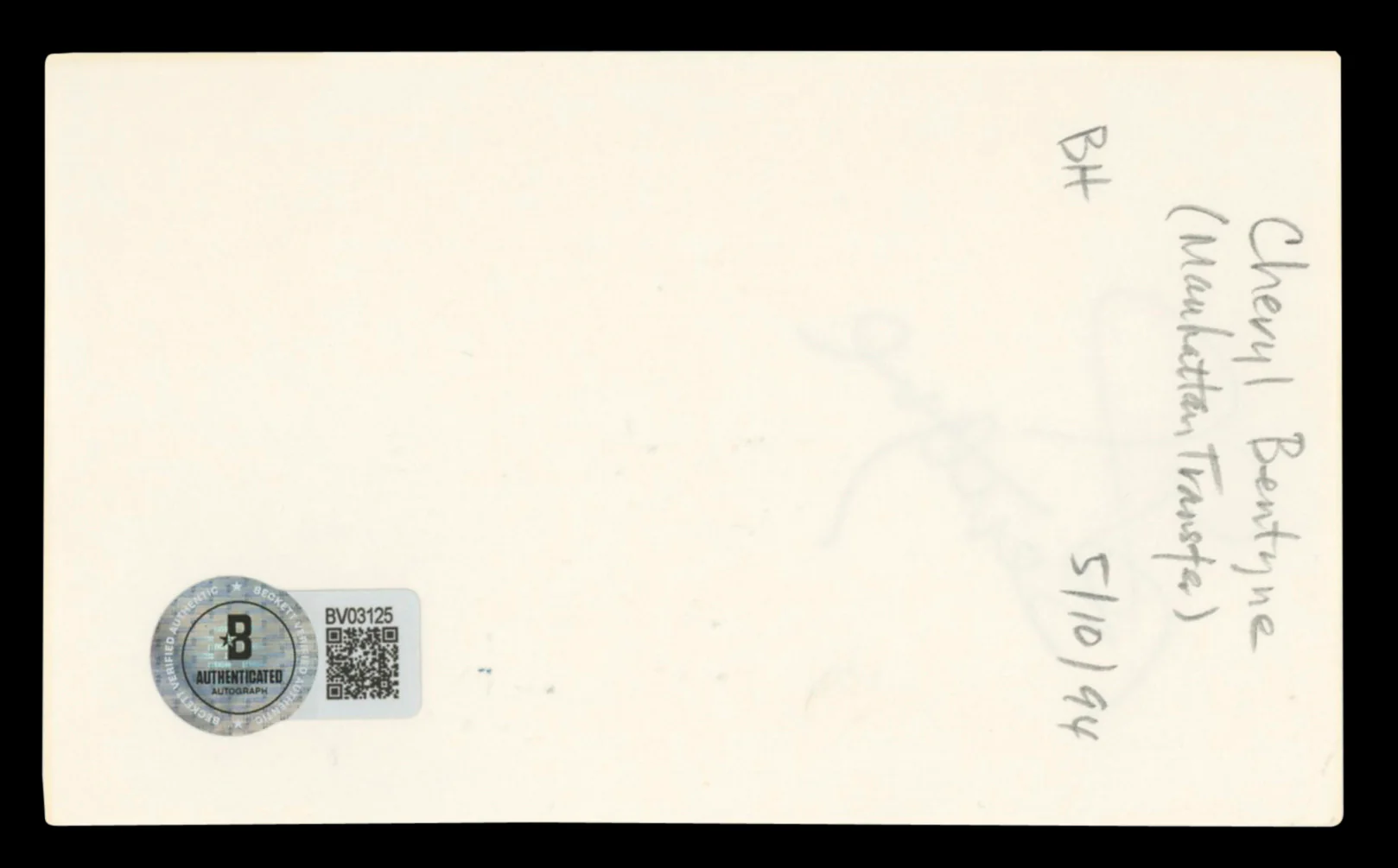 Cheryl Bentyne The Manhattan Transfer Signed 3x5 Index Card BAS #BV03125 - Image 3