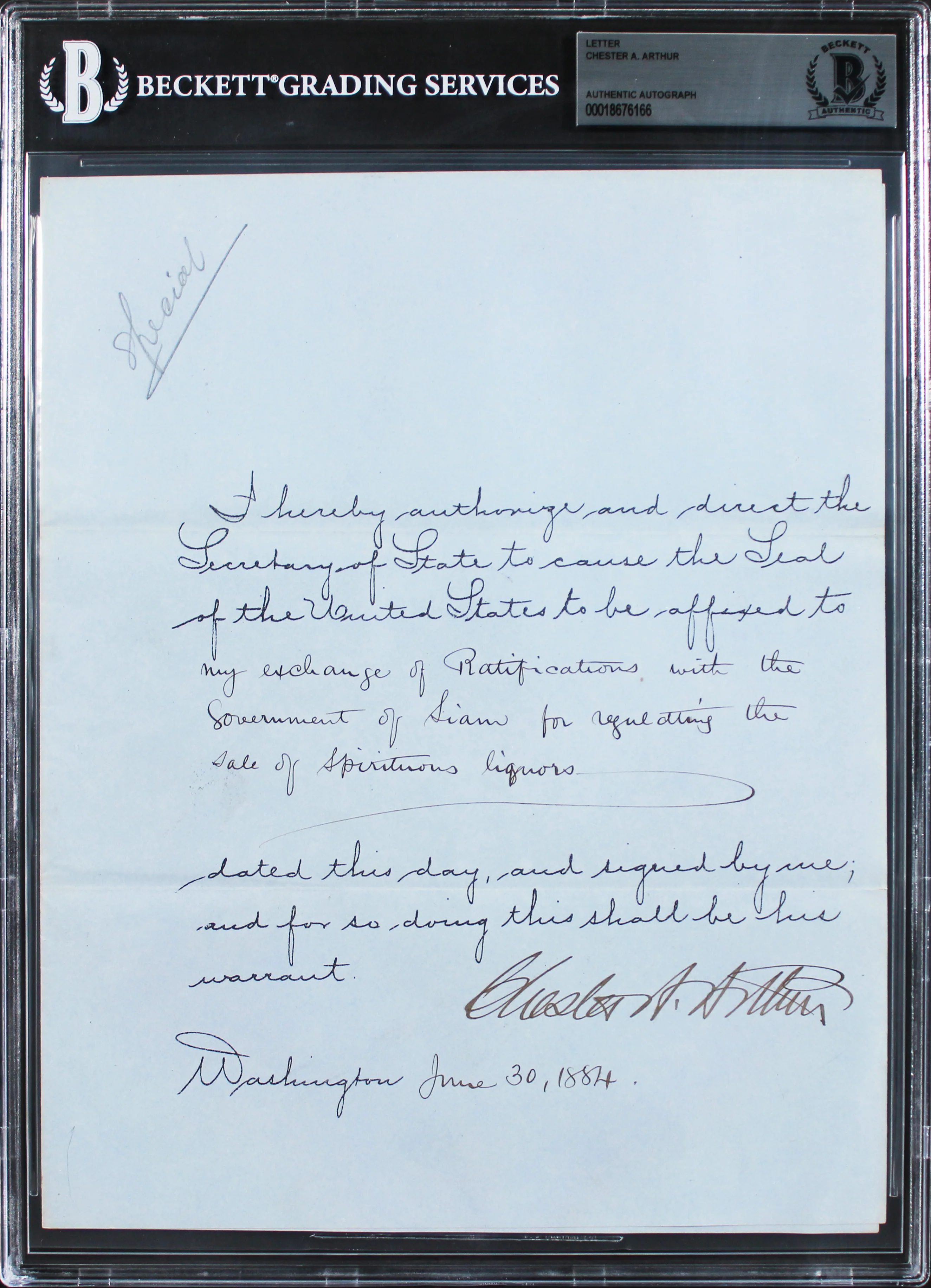 Chester A. Arthur Signed 8x10 1884 Alcohol Sales Agreement Document BAS Slab - Image 2
