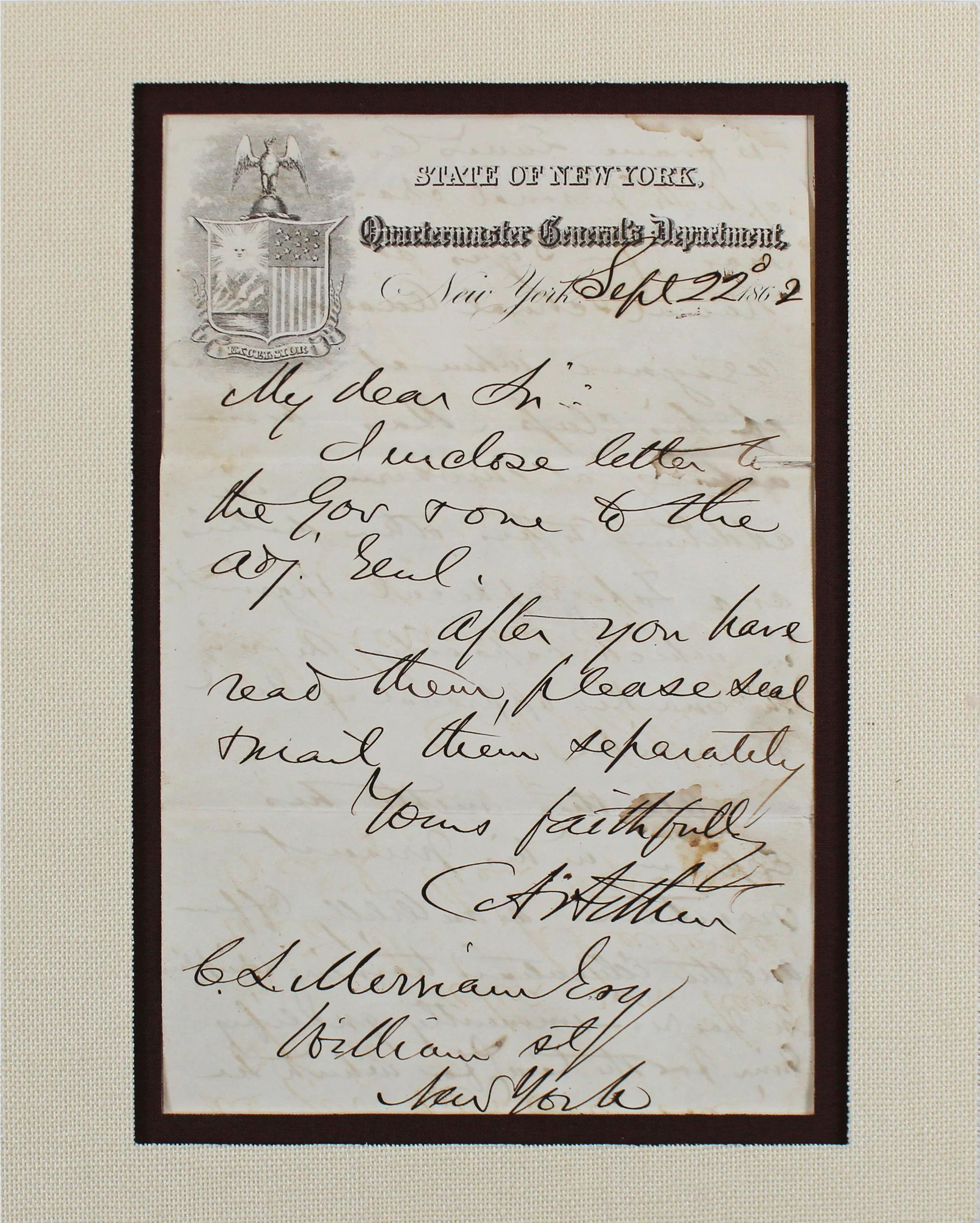 Chester A. Arthur Signed & Matted 5.5x8.25 1862 Handwritten Letter BAS #AB14650 - Image 2