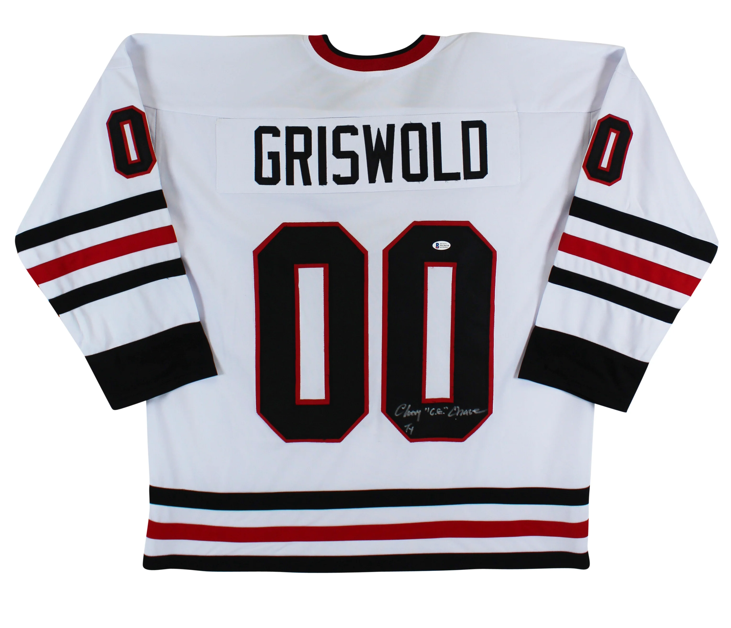 Chevy "C.G" Ty Chase Christmas Vacation Signed Santa Clark Jersey BAS Wit - Image 2