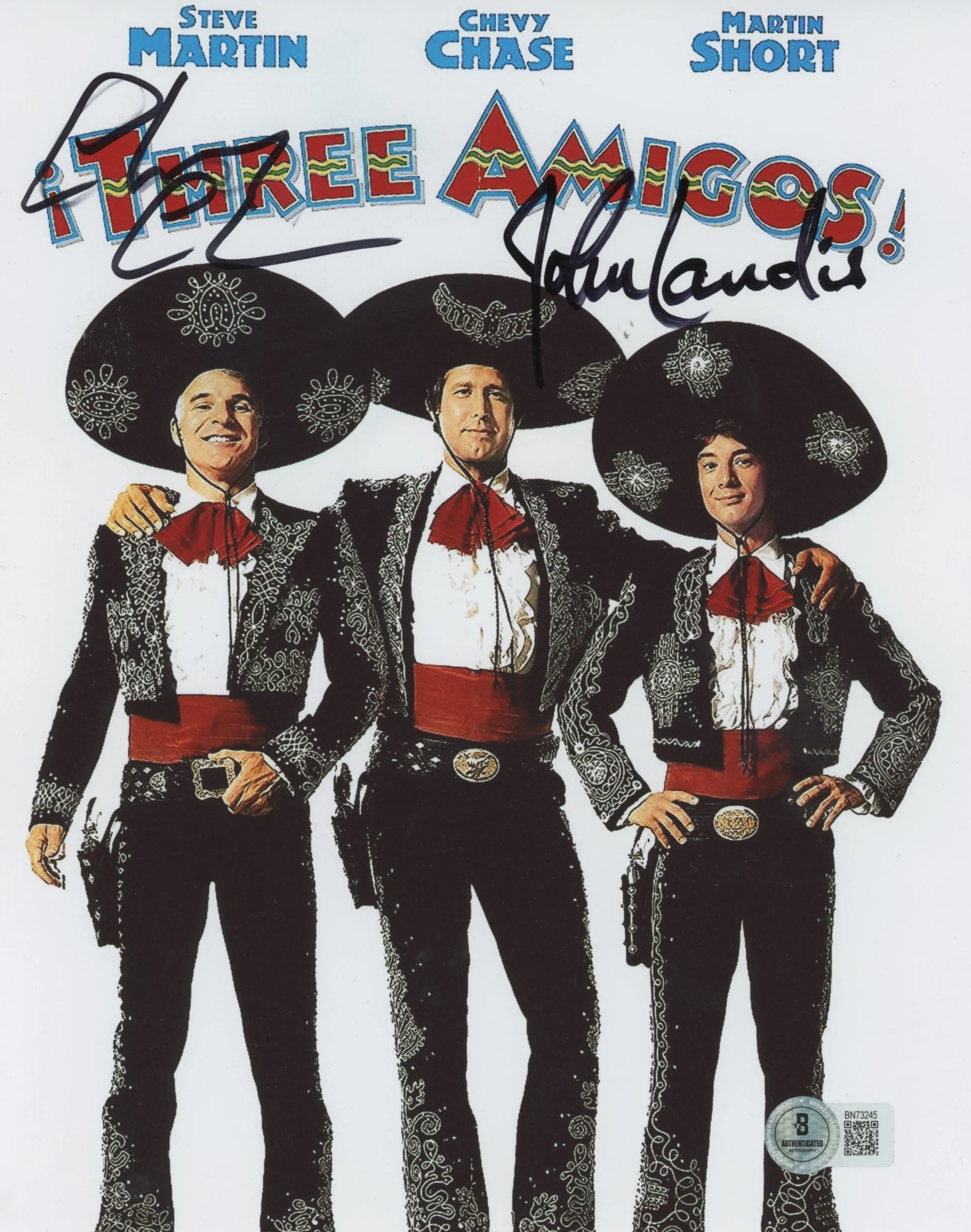Chevy Chase and John Landis Three Amigos! Signed 8x10 Photo BAS #BN73245 - Image 2