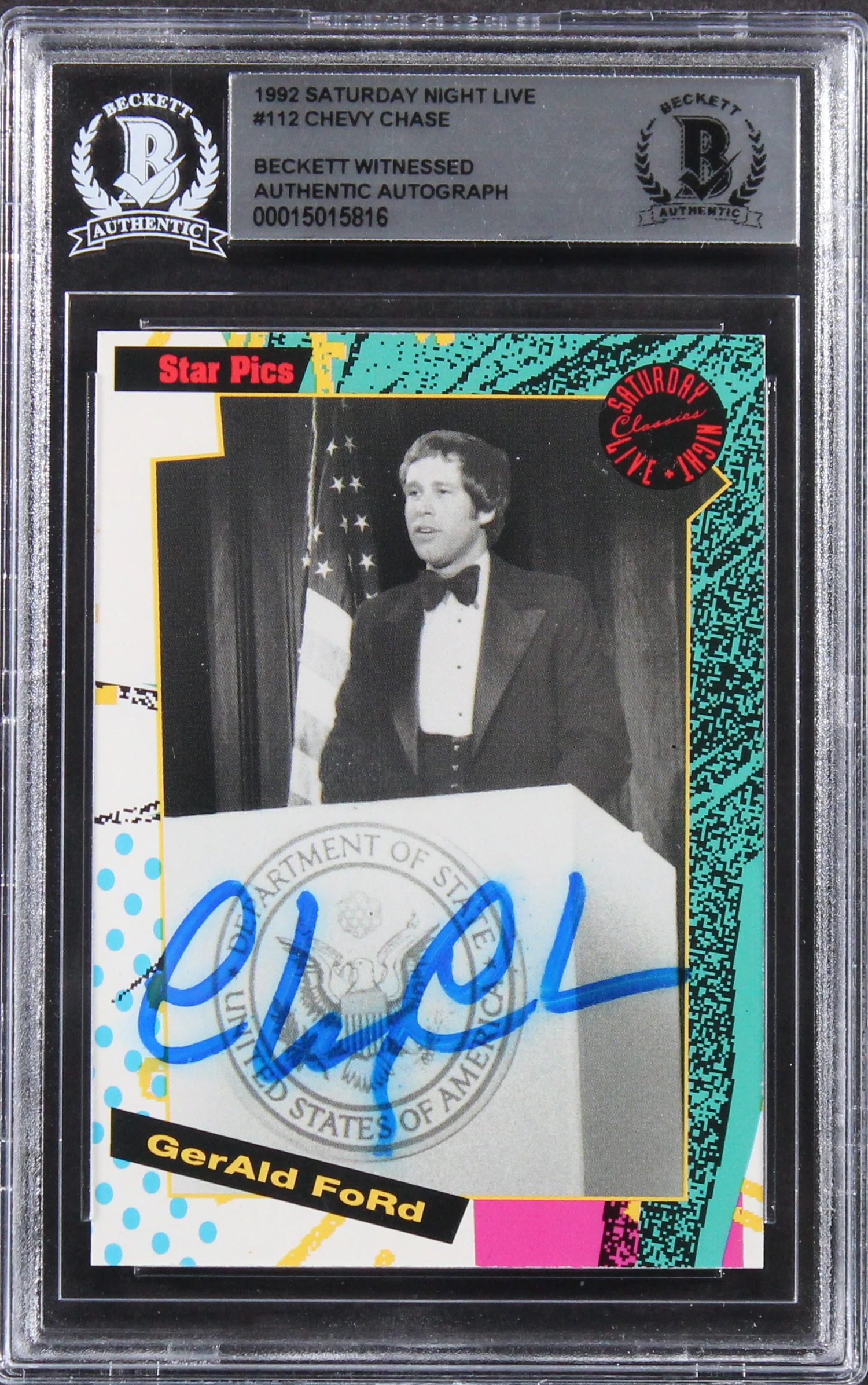 Chevy Chase Authentic Signed 1992 Saturday Night Live #112 Card BAS Slabbed - Image 2