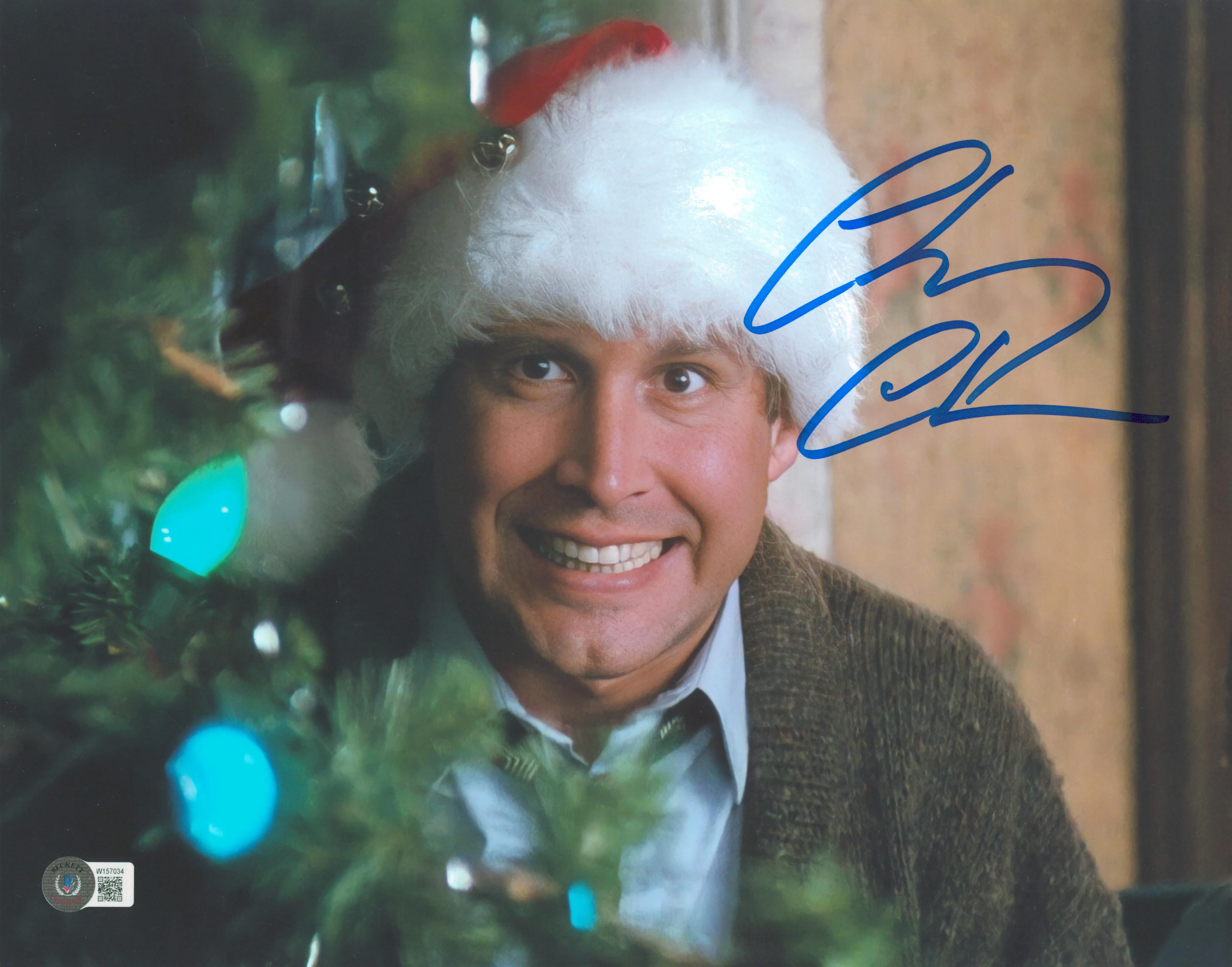 Chevy Chase Christmas Vacation Signed 11x14 w/ Tree & Santa Hat Photo BAS Wit - Image 2