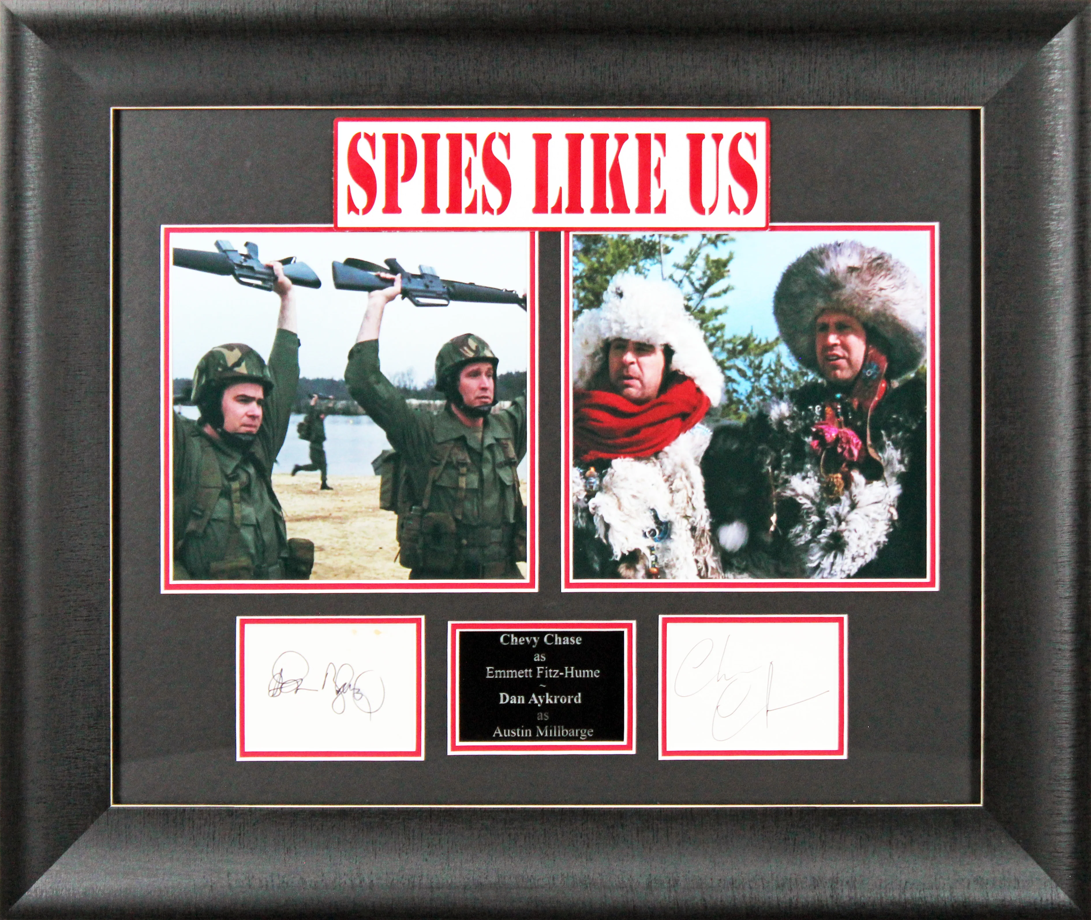 Chevy Chase & Dan Aykroyd Spies Like Us Signed 3x5 Index Card Framed Display BAS - Image 2