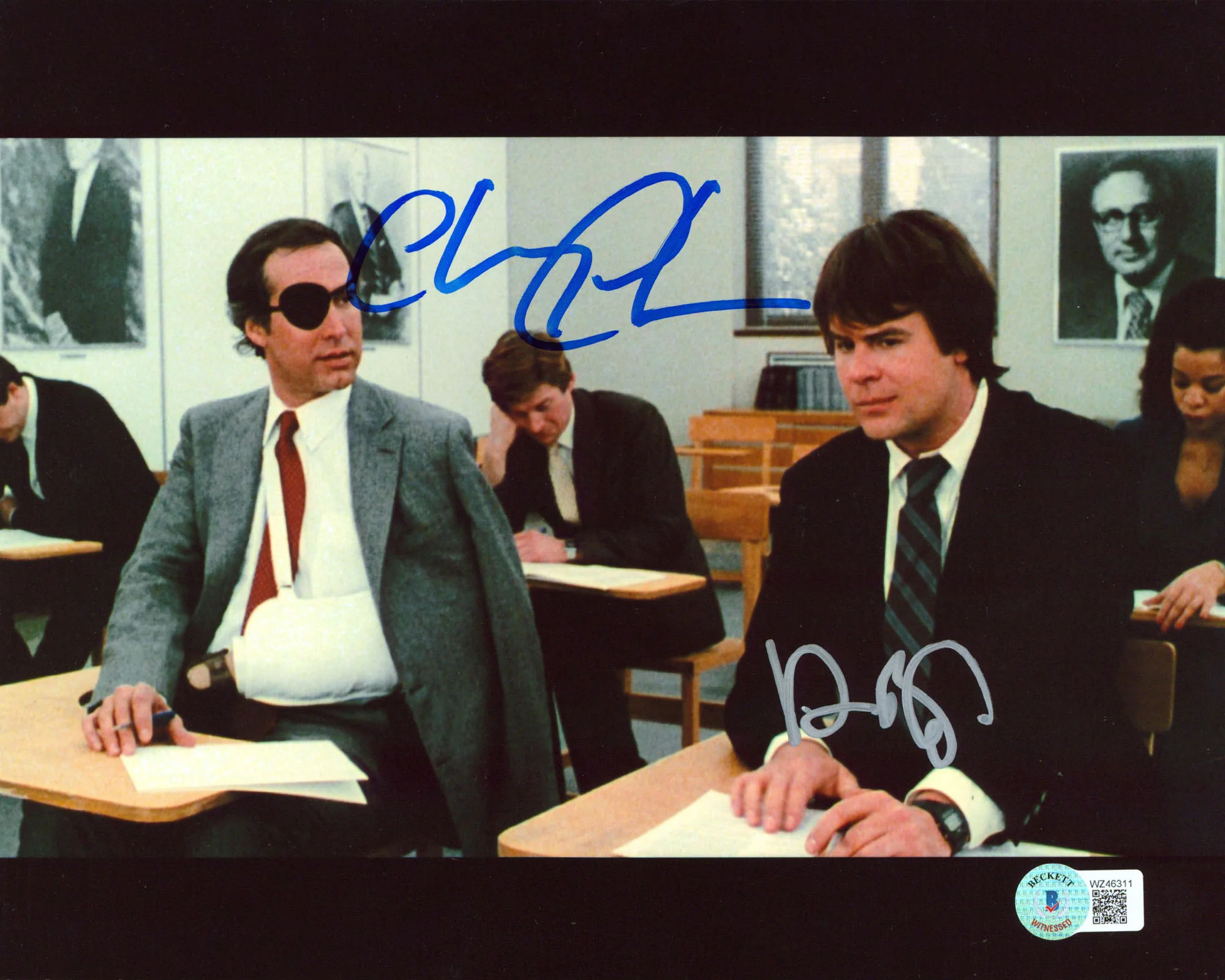 Chevy Chase & Dan Aykroyd Spies Like Us Signed 8x10 Classroom Photo BAS Witnessed
