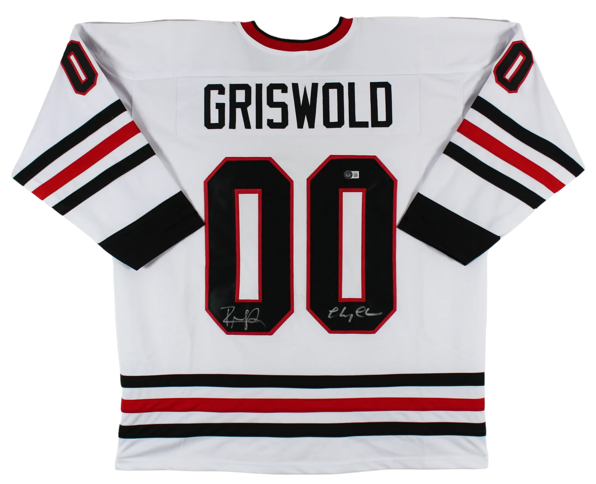 Chevy Chase & Randy Quaid Christmas Vacation Signed White Pro Style Jersey BAS W - Image 2