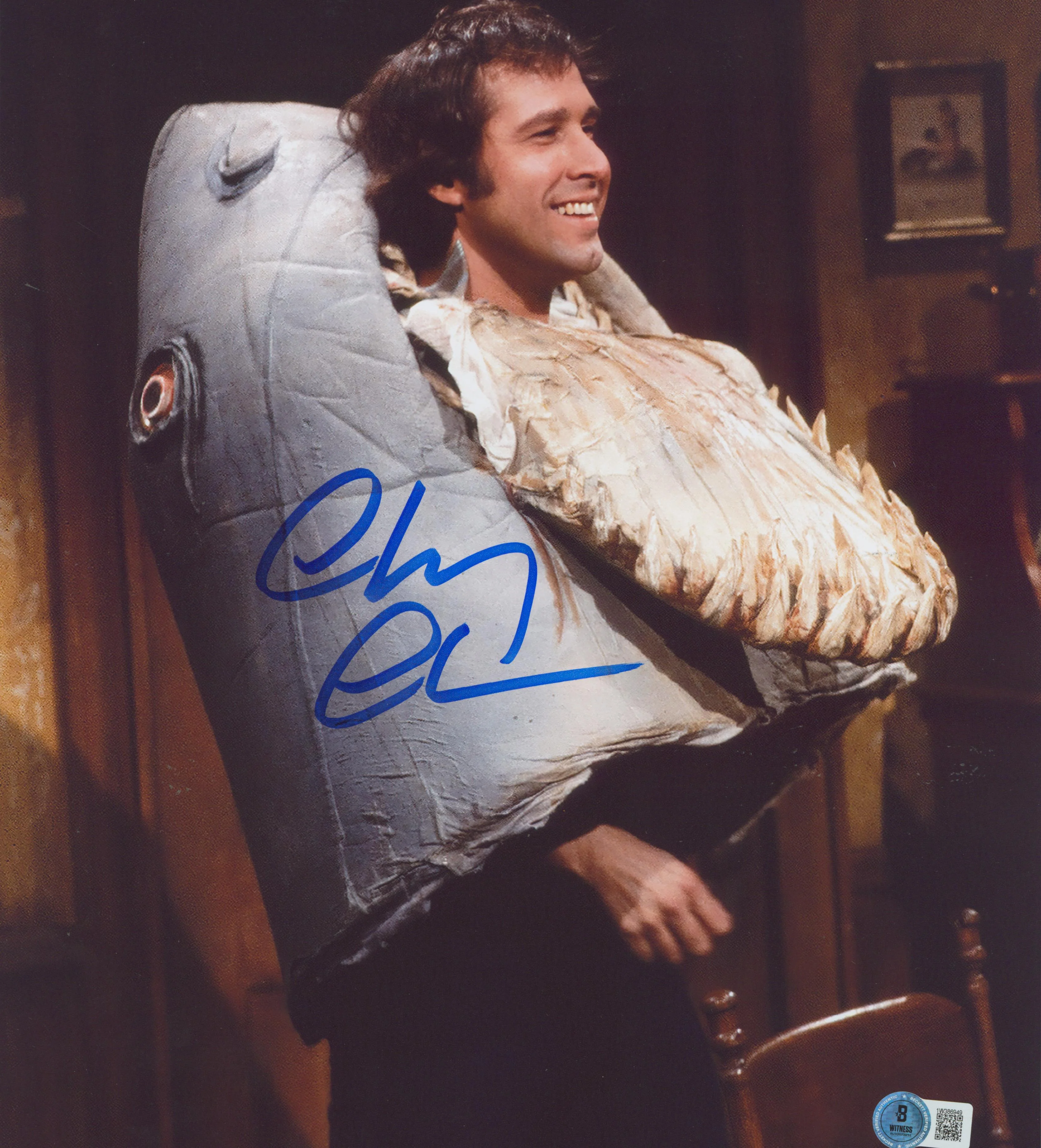 Chevy Chase Saturday Night Live Signed 11x14 Vertical Shark Head Photo BAS Wit - Image 2