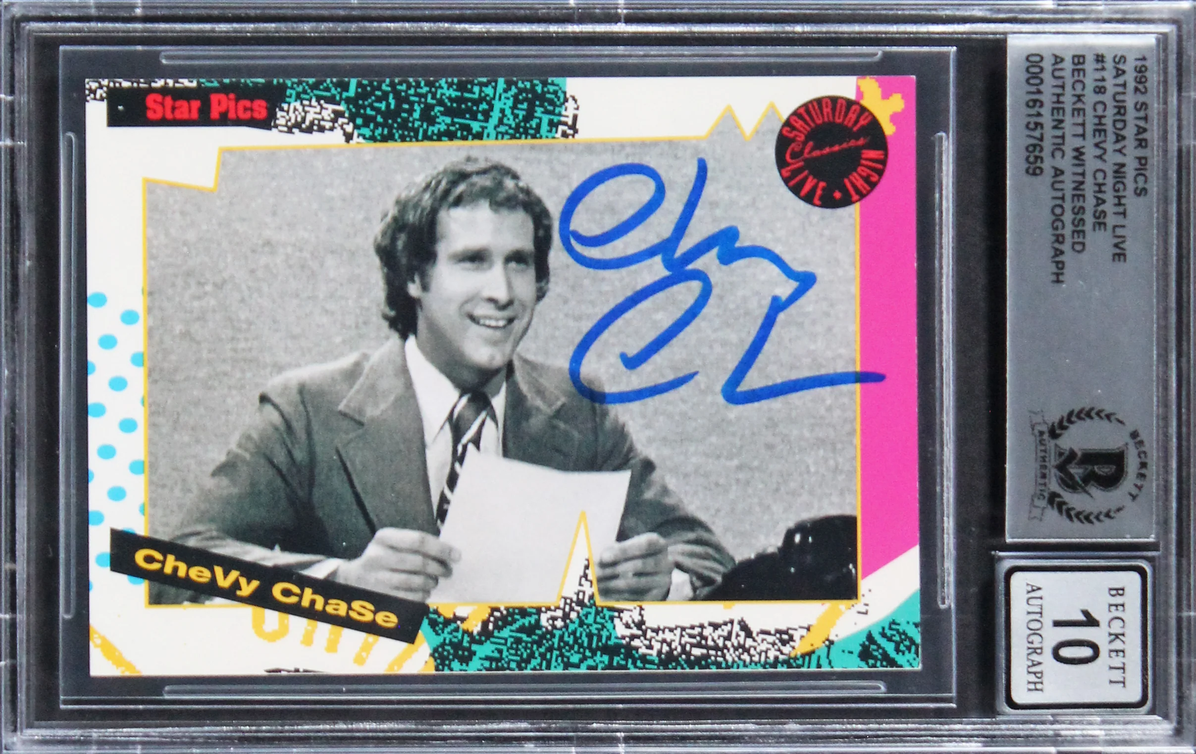 Chevy Chase Signed 1992 Star Pics Saturday Night Live #118 Card Auto 10 BAS Slab - Image 2
