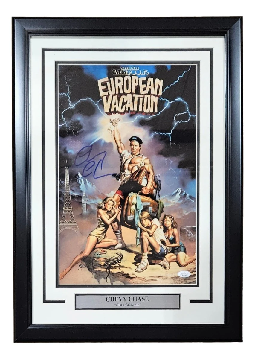 Chevy Chase Signed In Blue Framed 11x17 European Vacation Photo JSA Hologram - Image 4