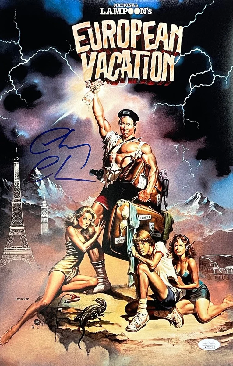 Chevy Chase Blue Signed Lampoons European Vacation 11x17 Poster Photo JSA