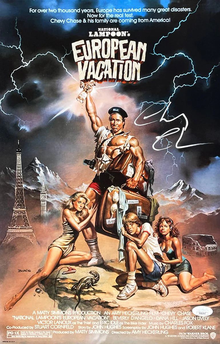 Chevy Chase Signed National Lampoons European Vacation 11x17 Poster Photo JSA