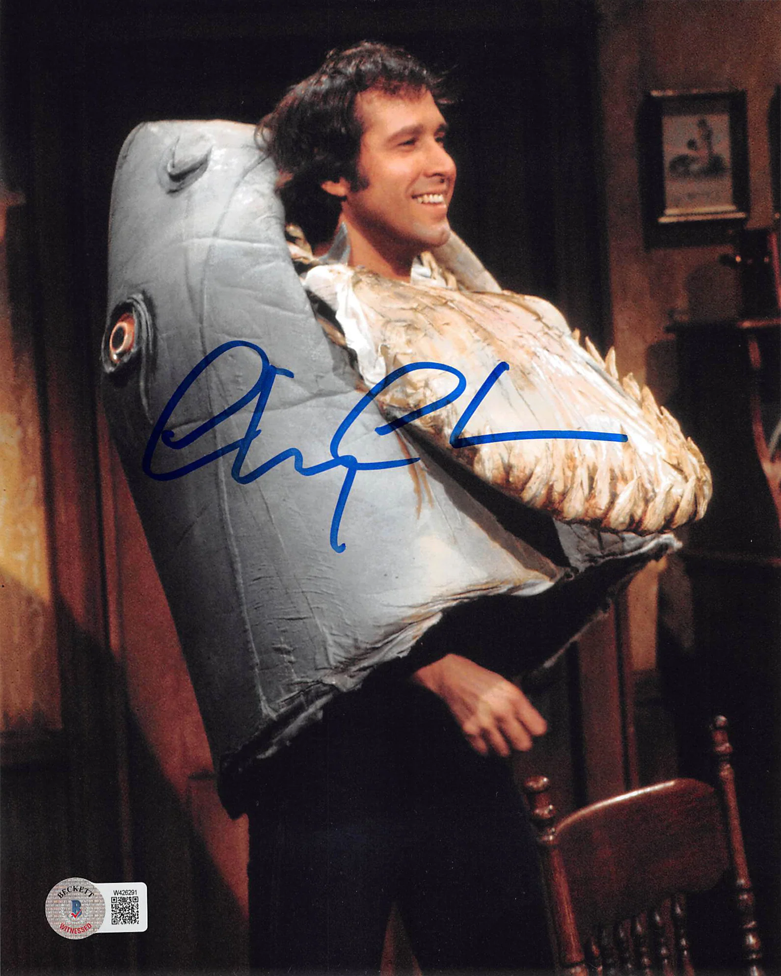 Chevy Chase SNL Authentic Signed 8x10 Shark Head Photo BAS Witnessed 2 - Image 2