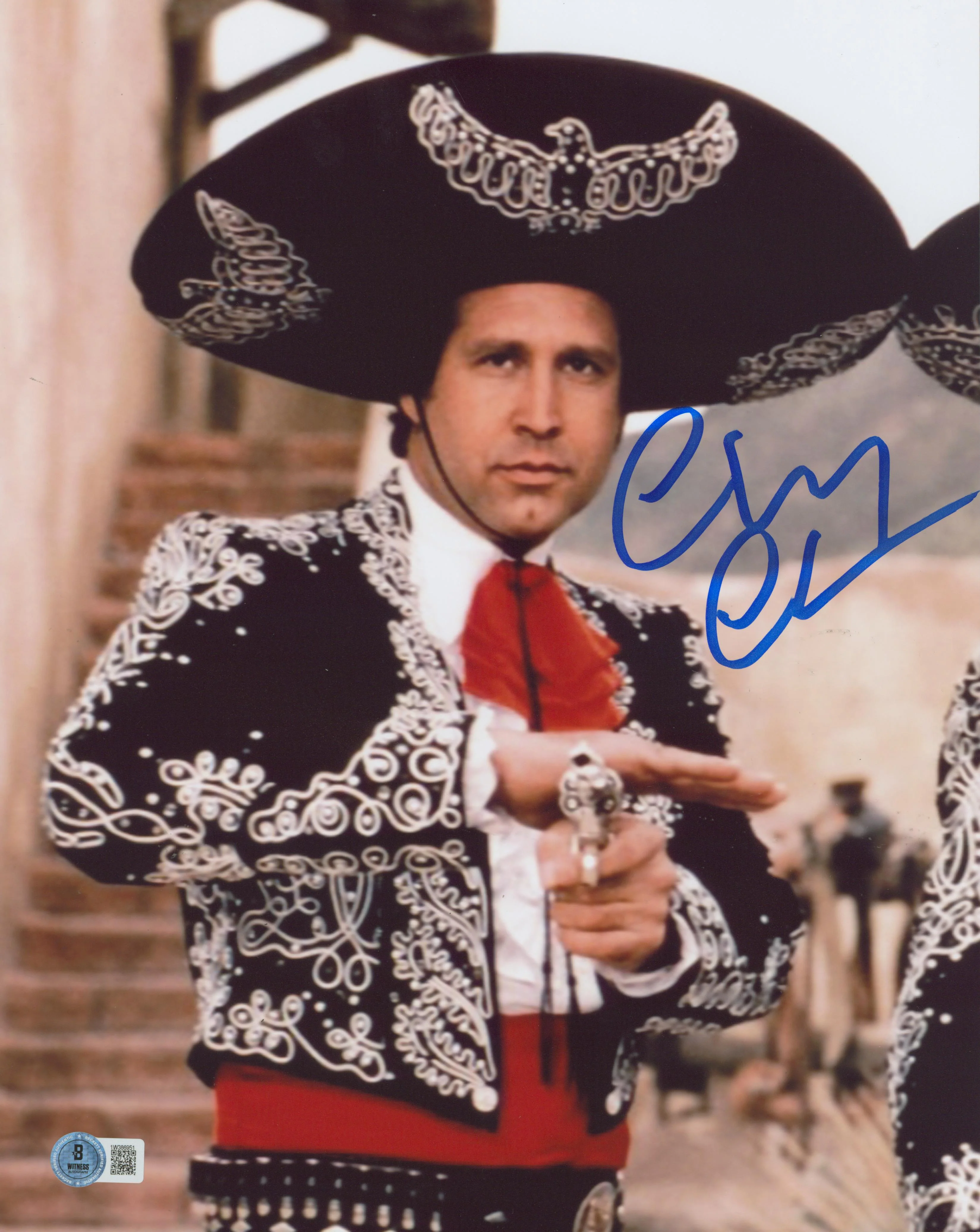 Chevy Chase Three Amigos! Signed 11x14 Close Up Gun Drawn Photo BAS Witnessed - Image 2