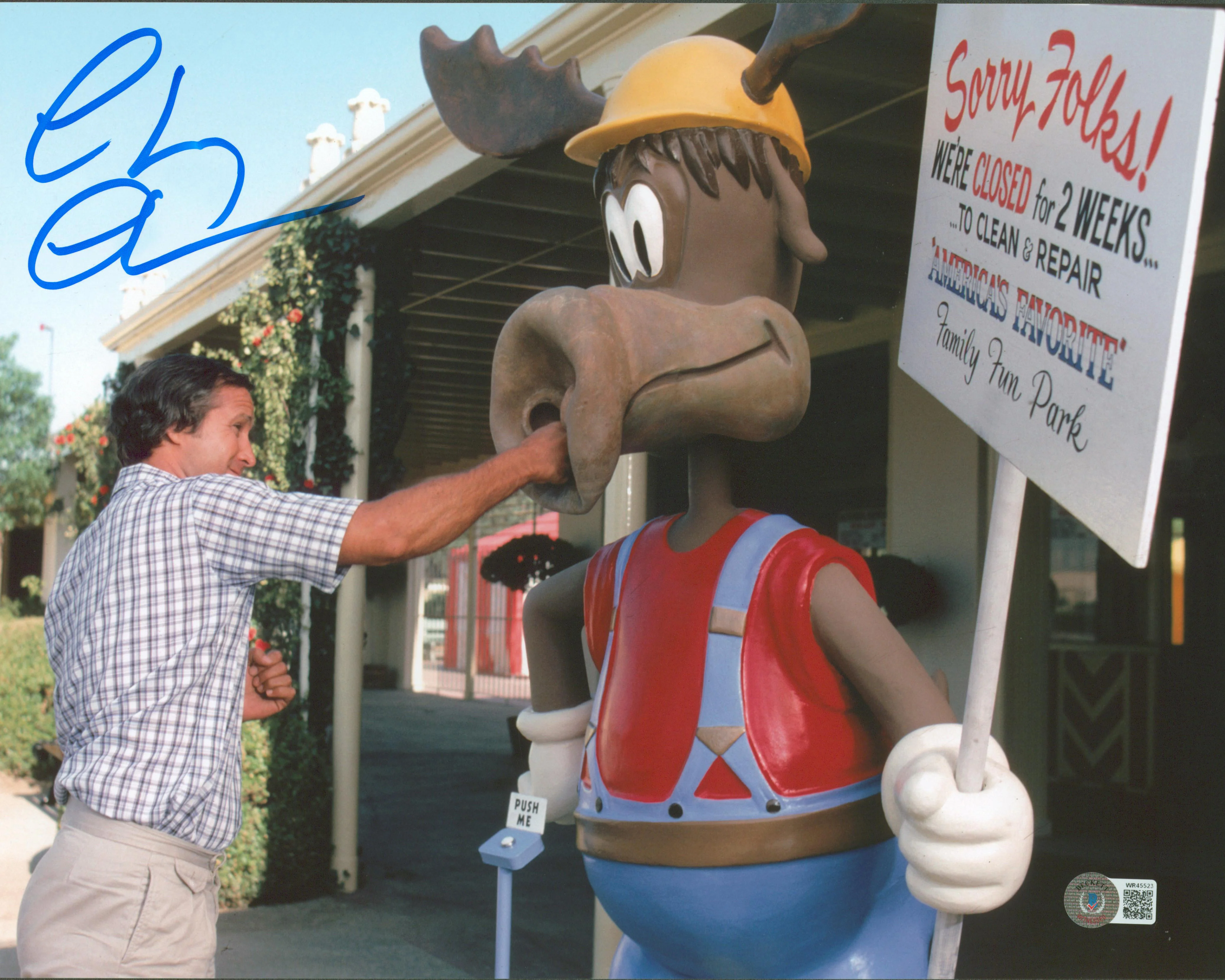 Chevy Chase Vacation Authentic Signed 11x14 Punching Moose Photo BAS Witnessed - Image 2