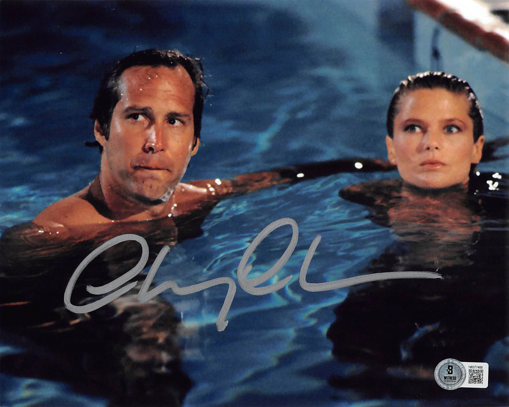 Chevy Chase Vacation Signed 8x10 Horizontal Swimming Photo w/ Silver Sig BAS Wit - Image 2