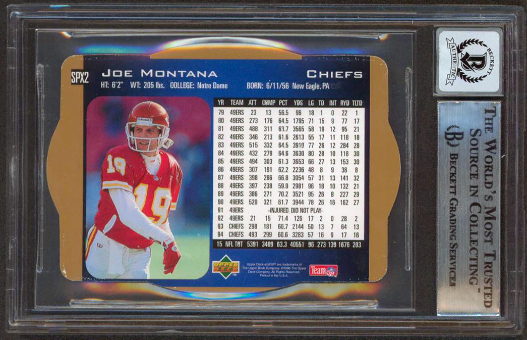 Chiefs Joe Montana Signed 1996 SPX #P2 Promo Card Auto Graded 10! BAS Slabbed - Image 3