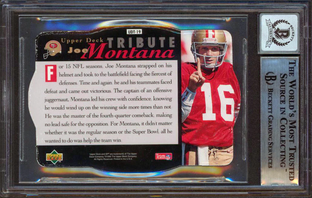 Chiefs Joe Montana Signed 1996 SPX #UDT19 Tribute Card Auto 10! BAS Slabbed - Image 3