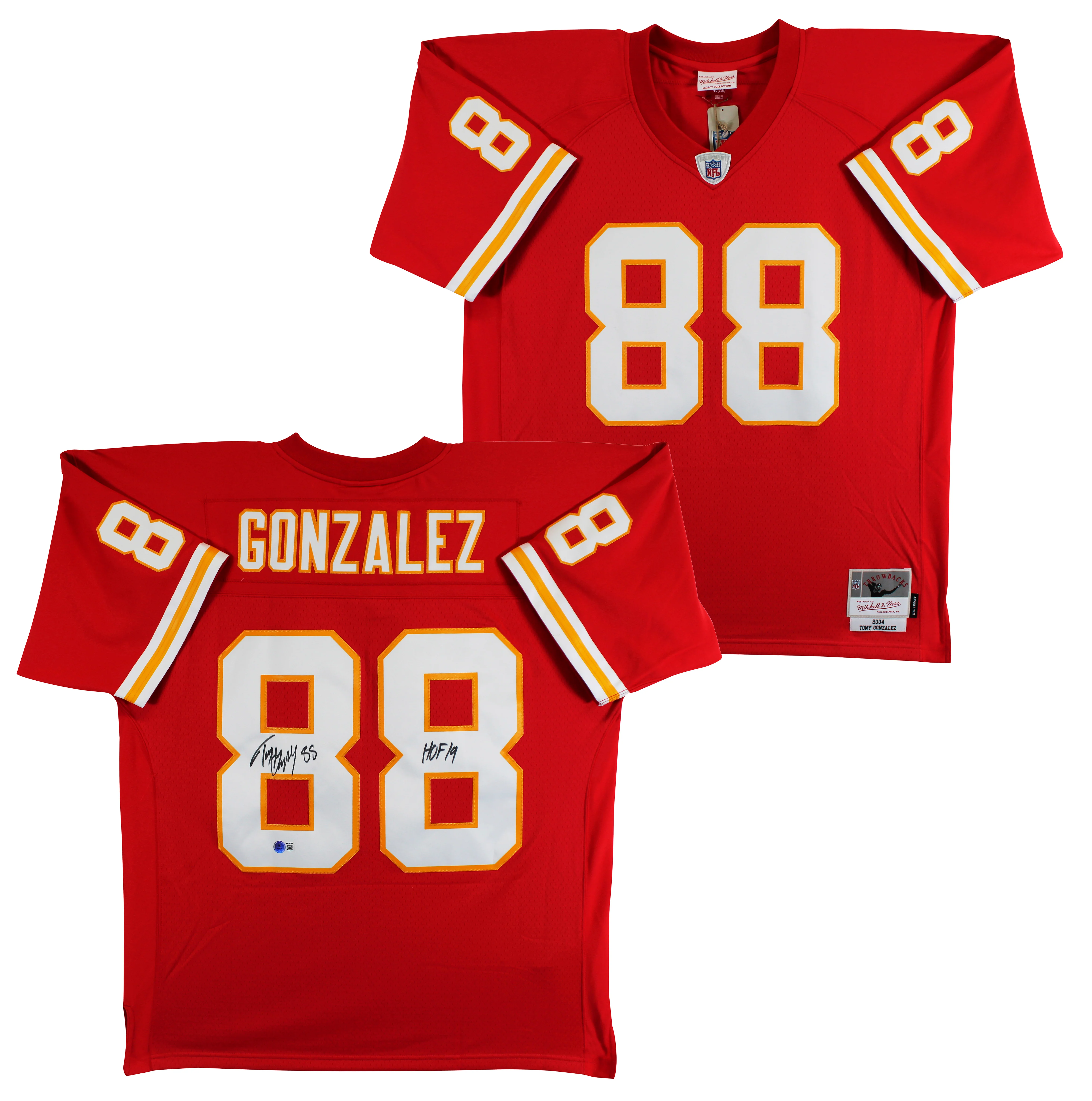 Chiefs Tony Gonzalez "HOF 19" Authentic Signed Red M&N Jersey BAS Witnessed - Image 2