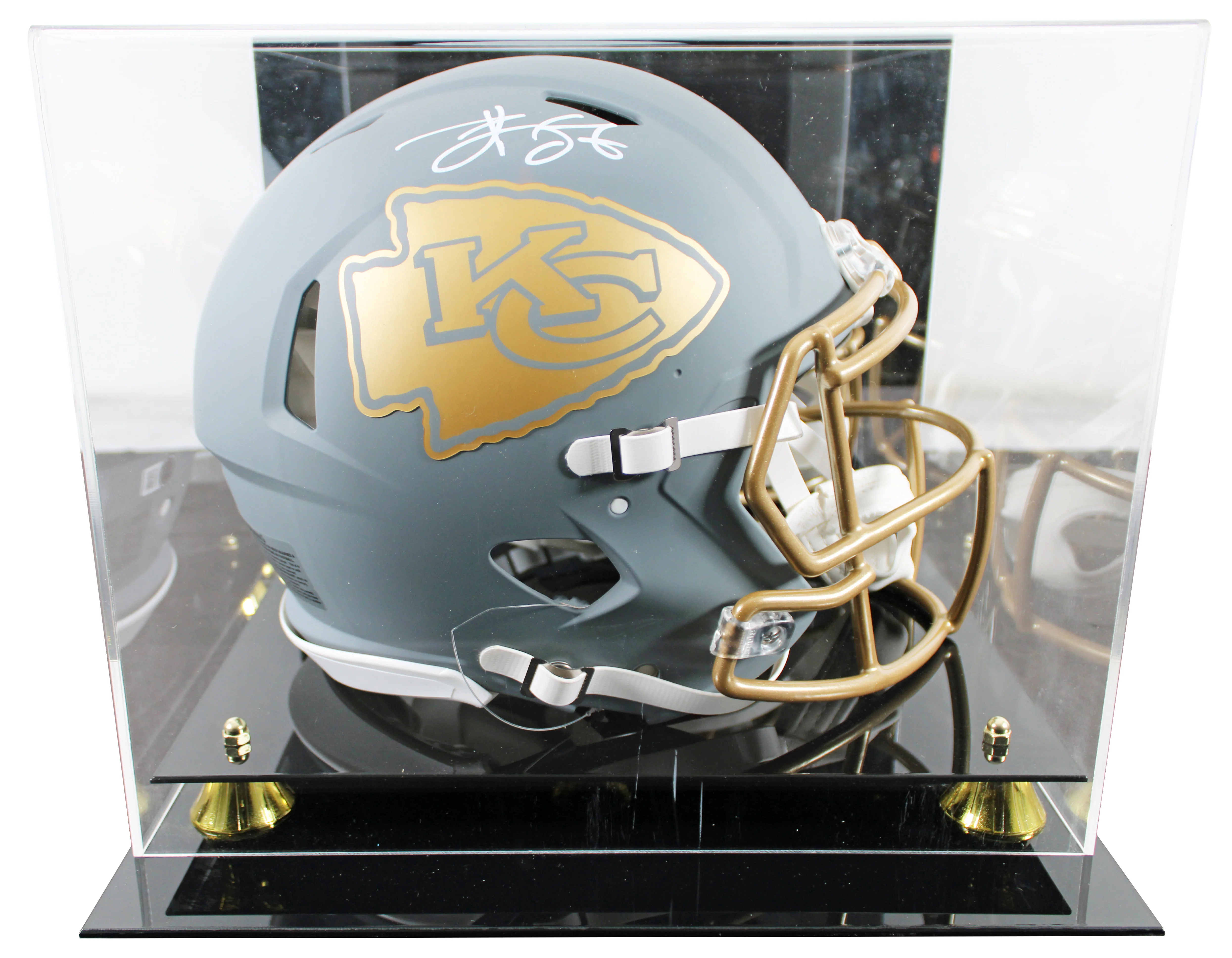 Chiefs Travis Kelce Signed Slate Full Size Speed Proline Helmet w/ Case BAS Wit - Image 2
