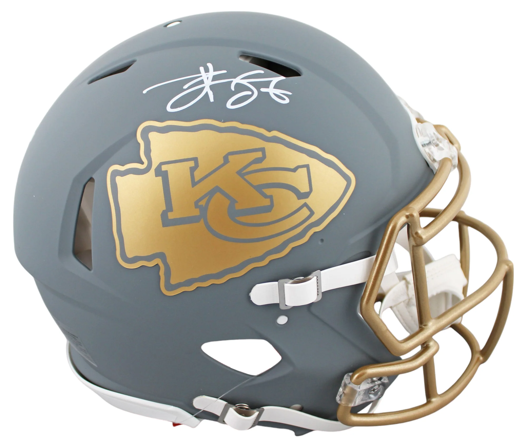 Chiefs Travis Kelce Signed Slate Full Size Speed Proline Helmet w/ Case BAS Wit - Image 3