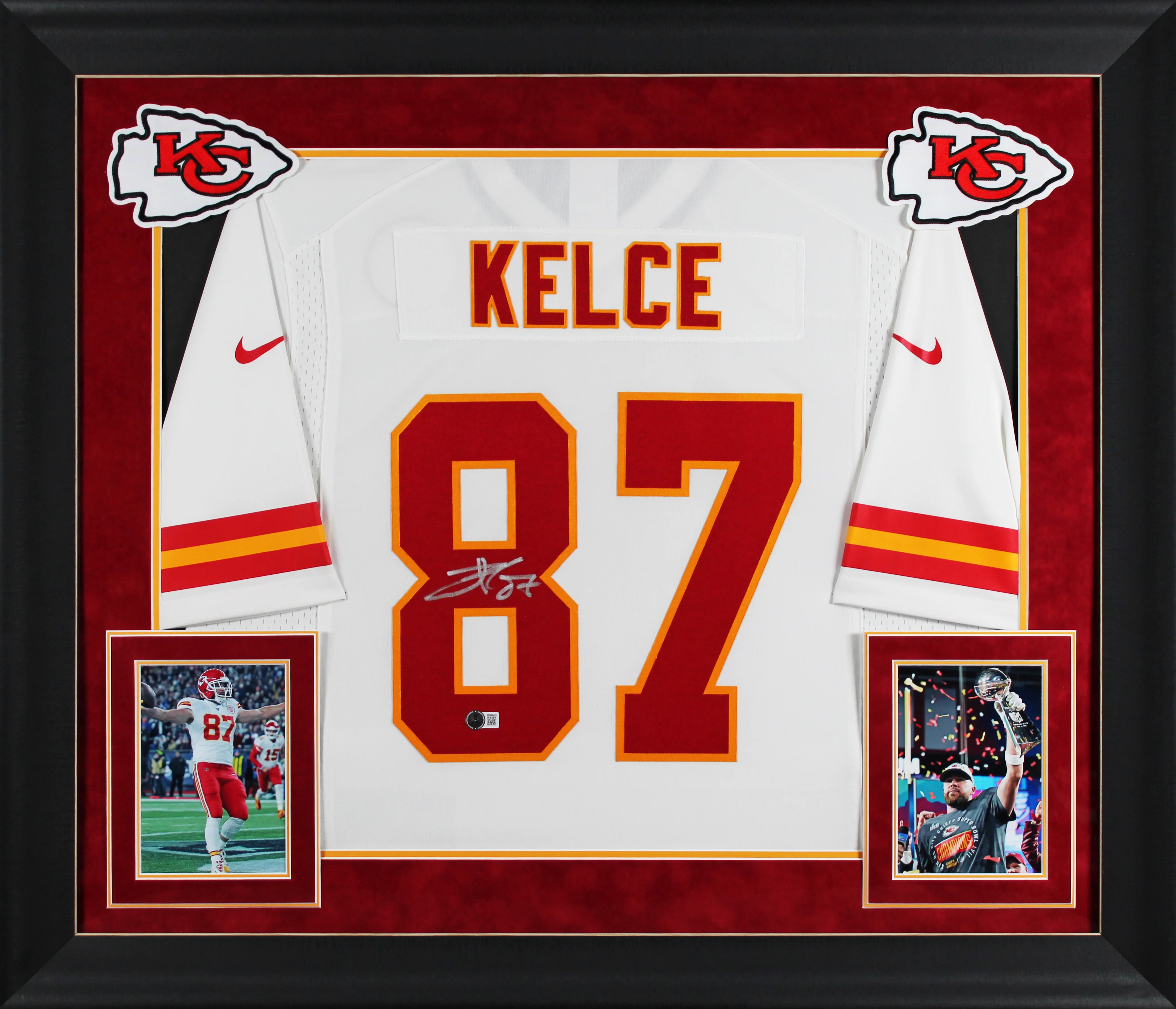 Chiefs Travis Kelce Signed White Nike Limited Framed Jersey BAS Witnessed - Image 2