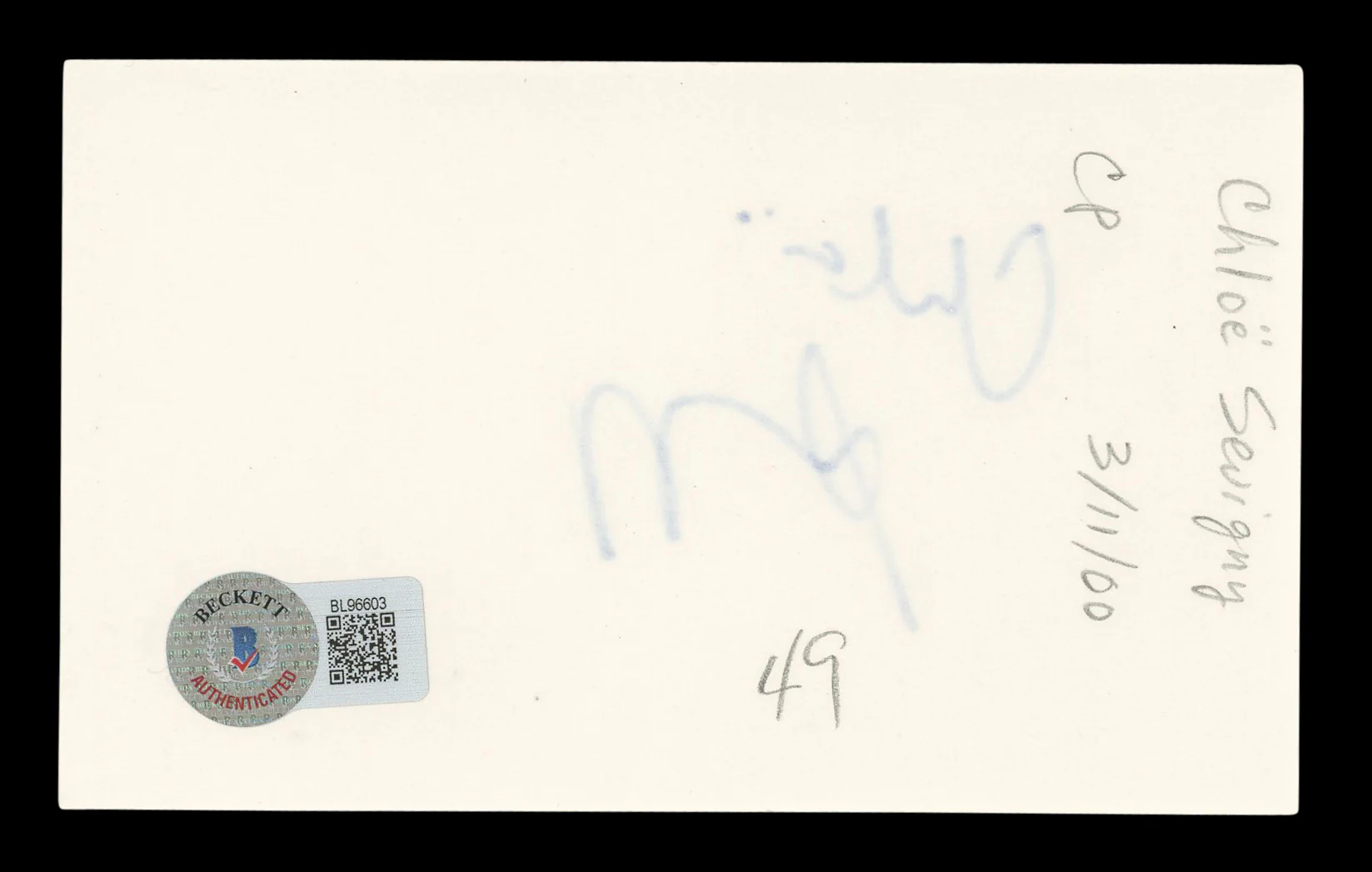 Chloe Sevigny The Brown Bunny Authentic Signed 3x5 Index Card BAS #BL96603 - Image 3