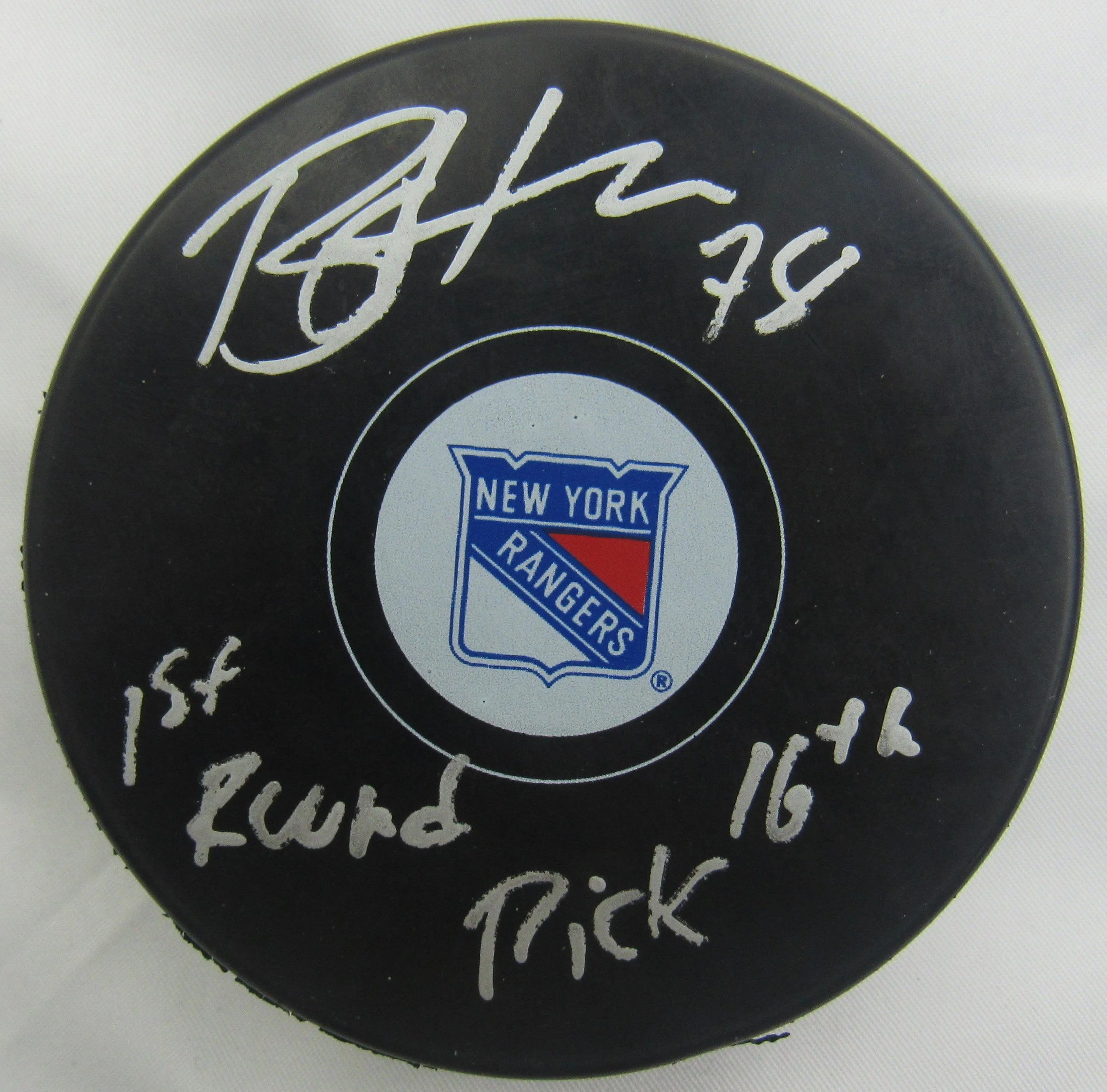 Brennan Othmann Signed Auto Rangers Puck w/ Insc JSA CF42659