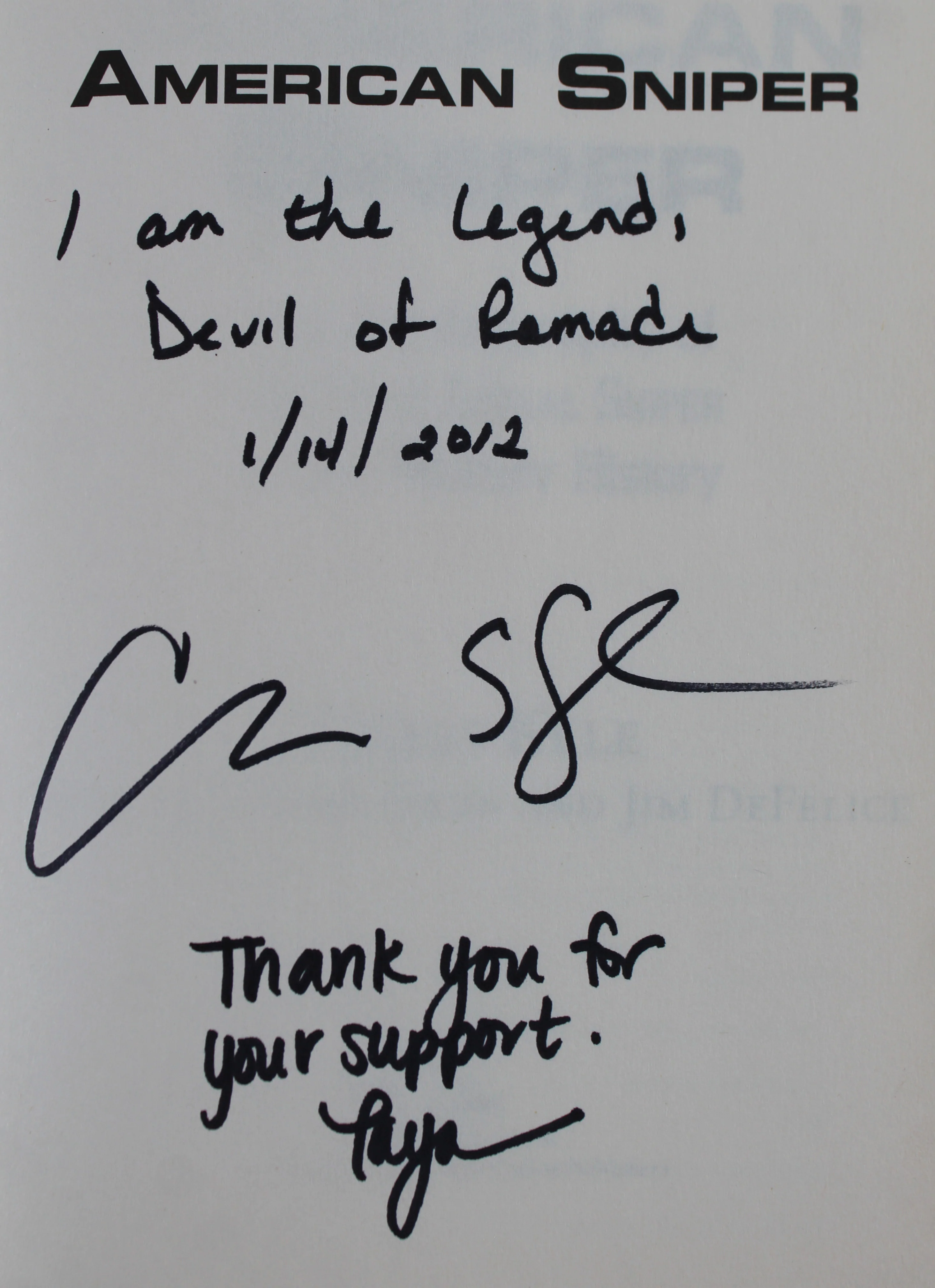 Chris Kyle & Taya Kyle Signed American Sniper 1st Ed Hardcover Book BAS #AB14676 - Image 3