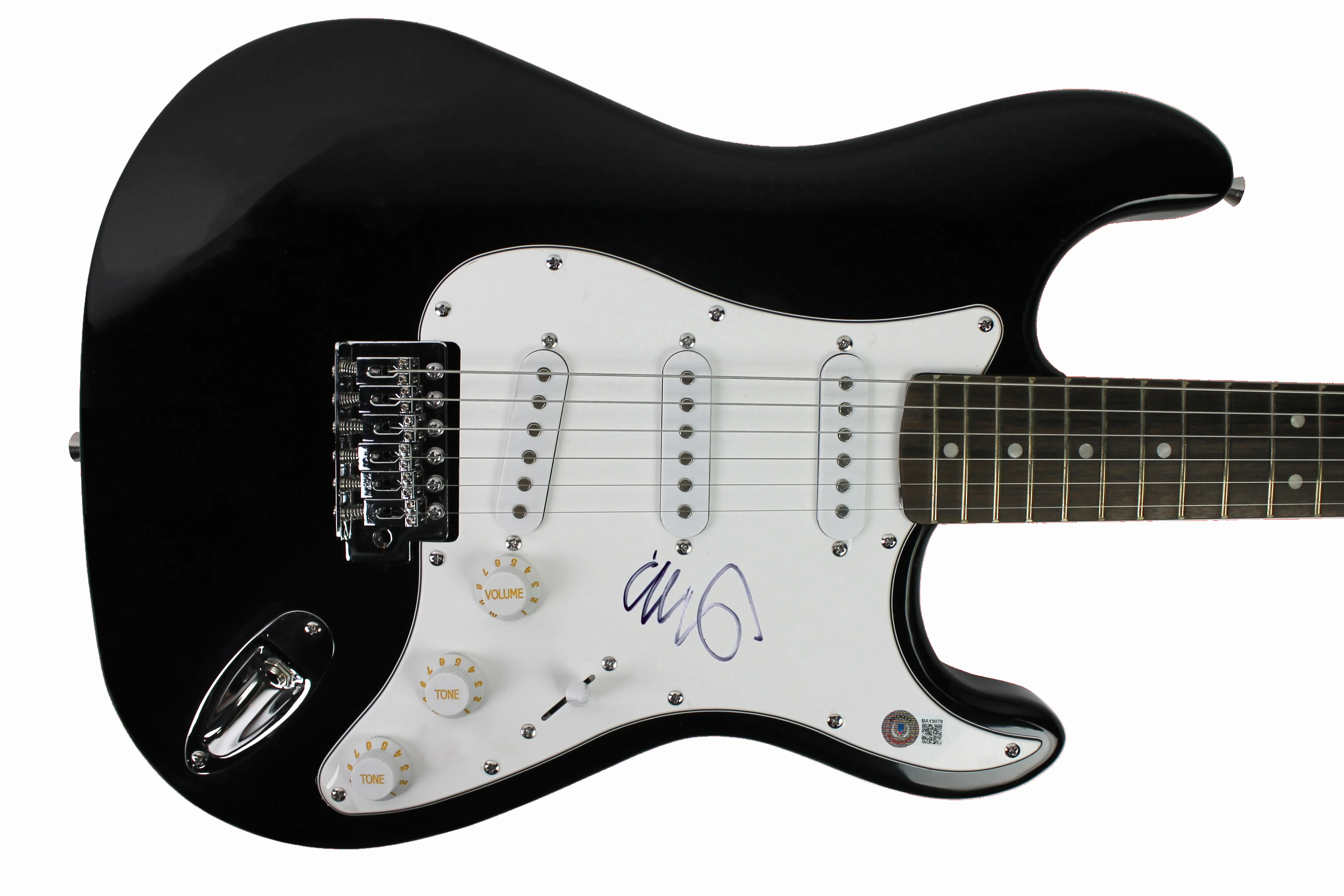 Chris Martin Coldplay Authentic Signed Black Electric Guitar BAS #BA19078