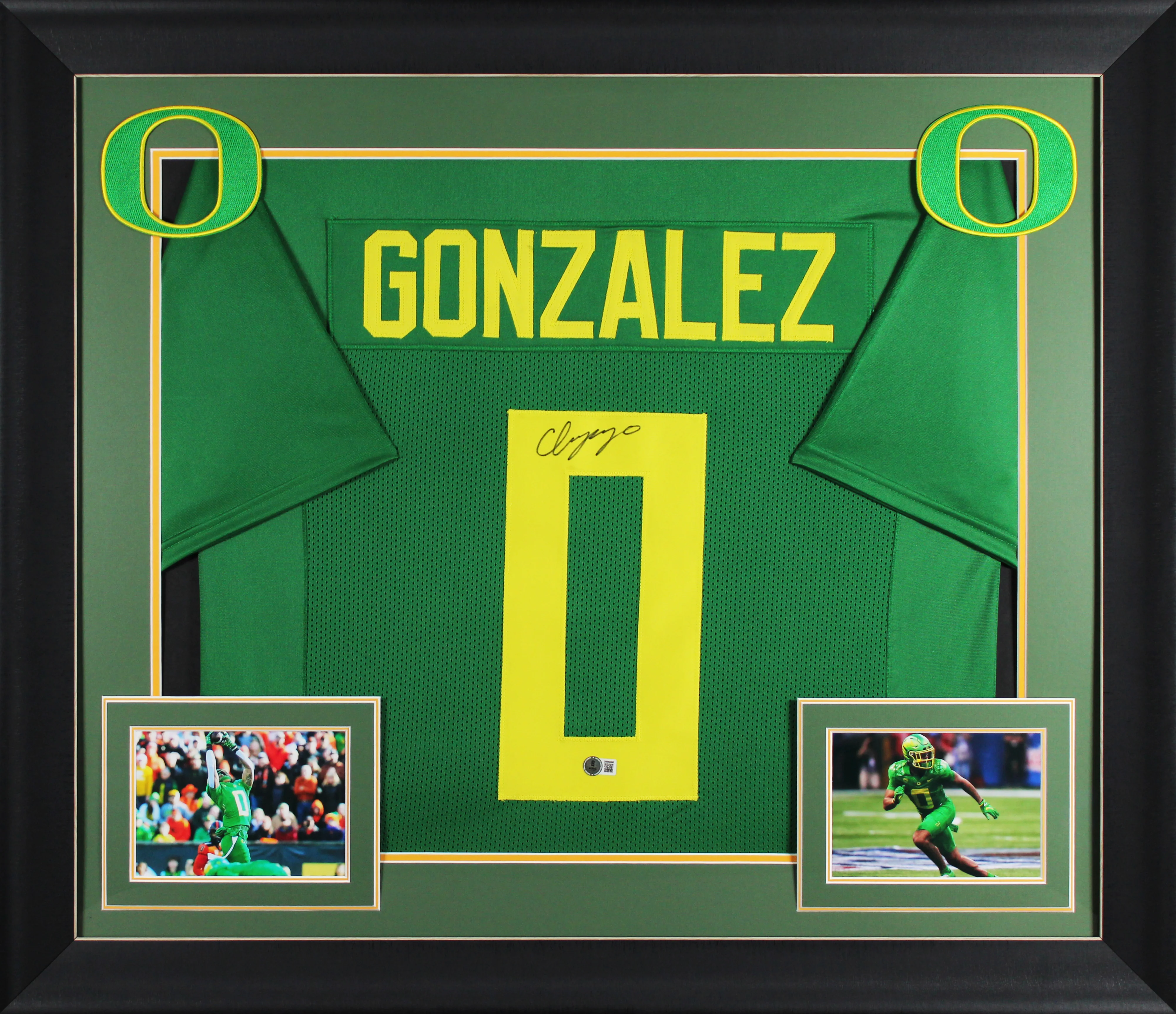 Christian Gonzalez Authentic Signed Green Pro Style Framed Jersey BAS Witnessed - Image 2