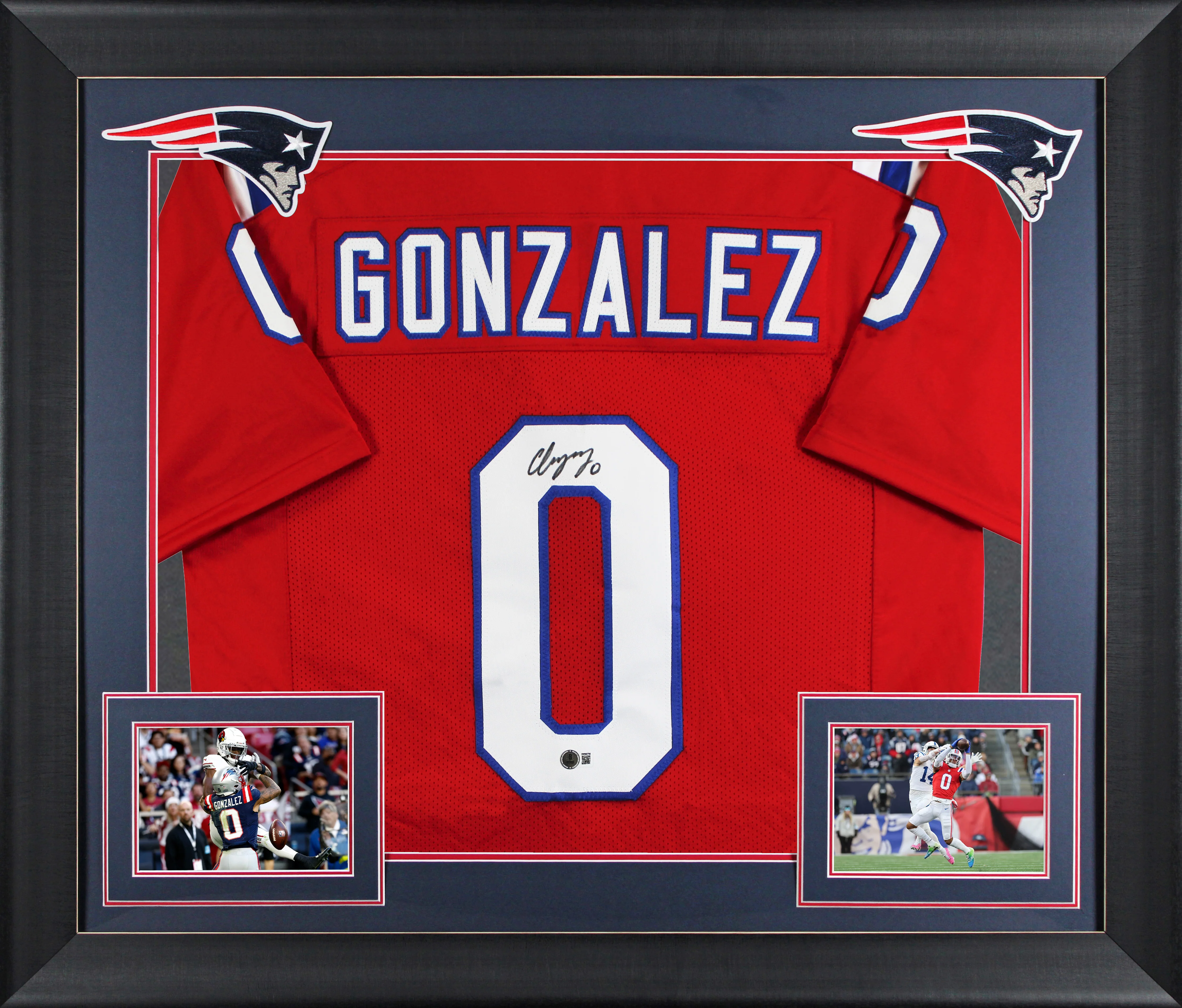 Christian Gonzalez Authentic Signed Red Pro Style Framed Jersey BAS Witnessed - Image 2