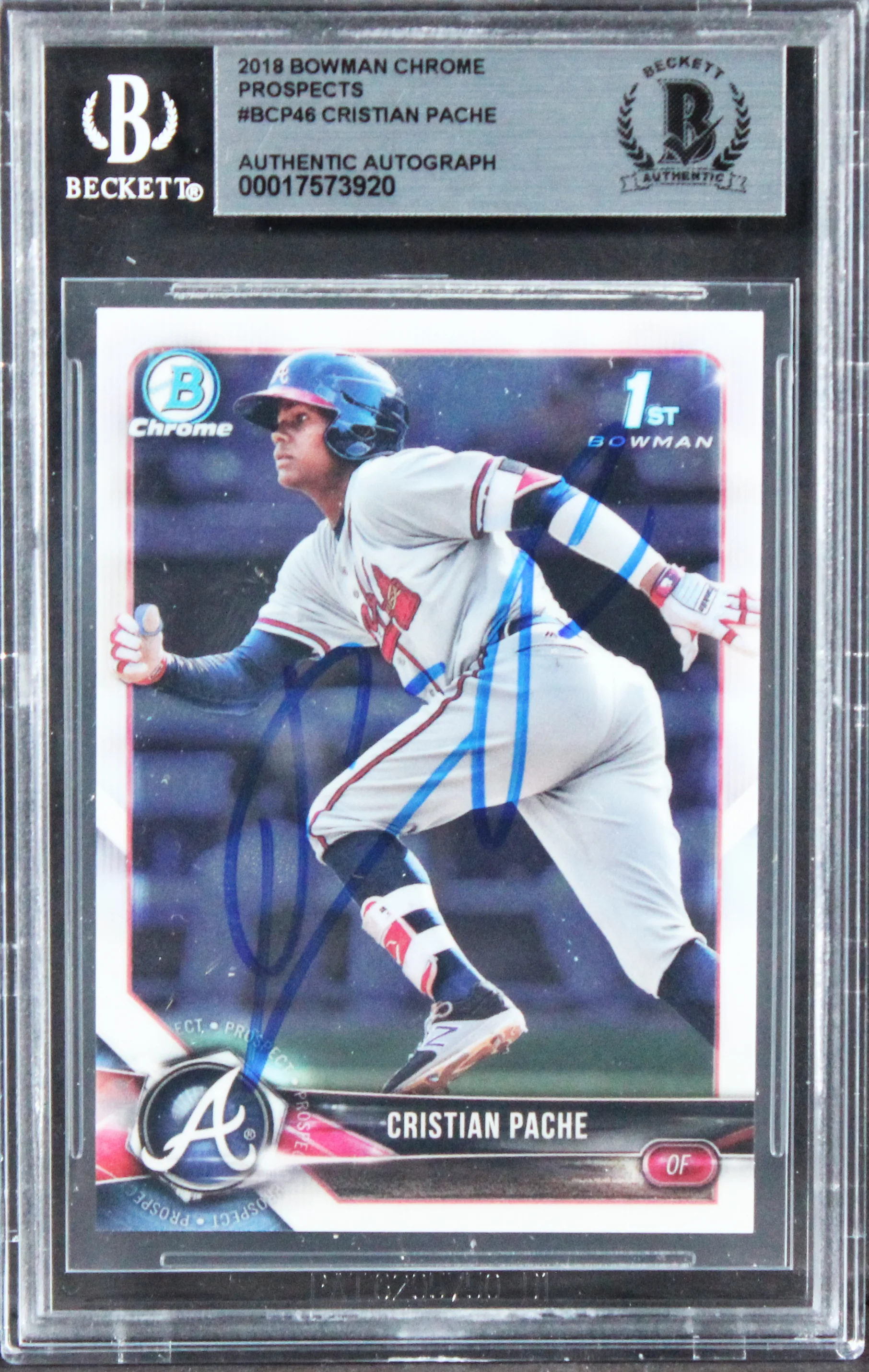 Christian Pache Signed 2018 Bowman Chrome Prospects #BCP46 RC Card BAS Slab - Image 2