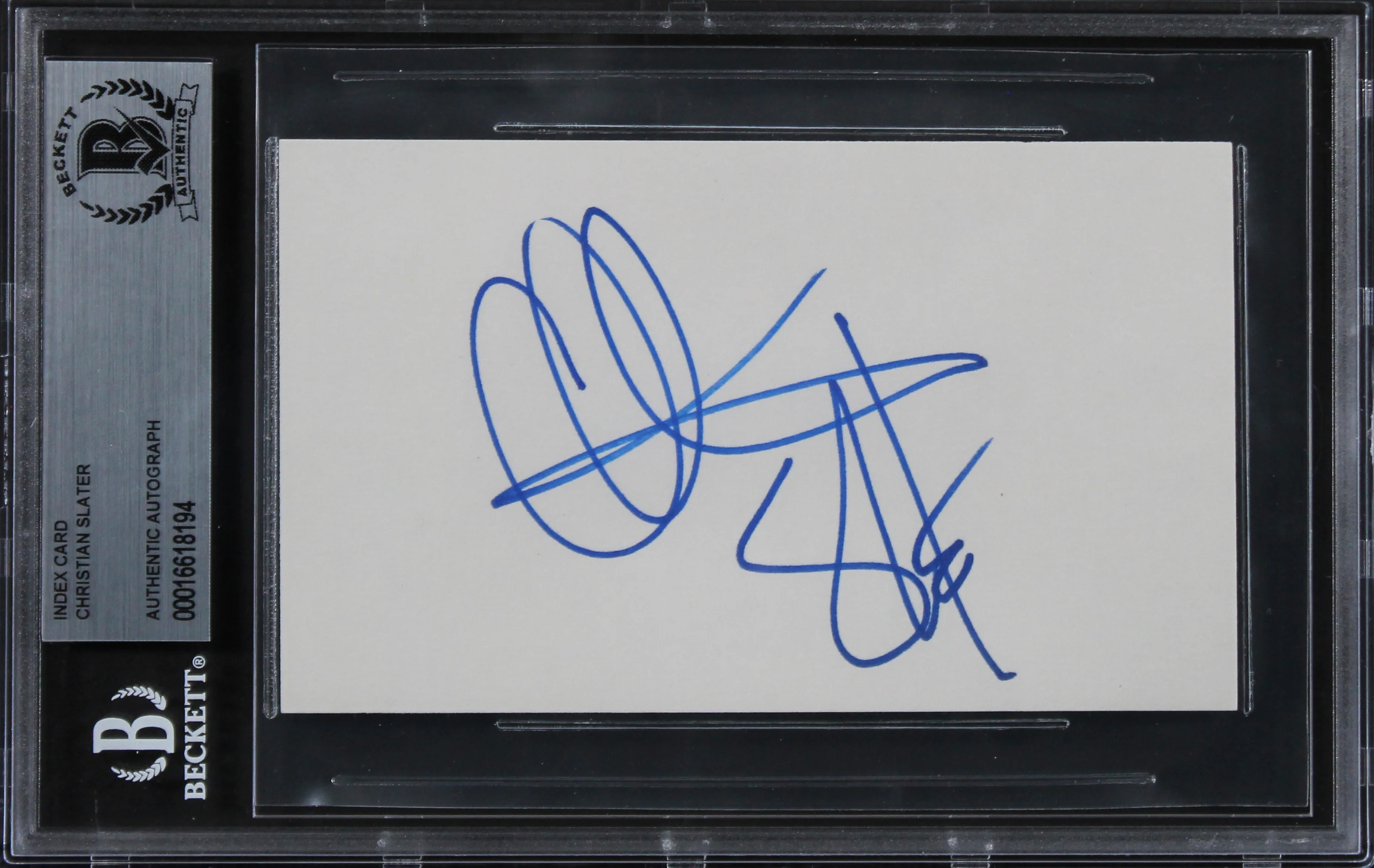 Christian Slater Mr. Robot Signed 3x5 Index Card w/ Blue Signature BAS Slabbed - Image 2