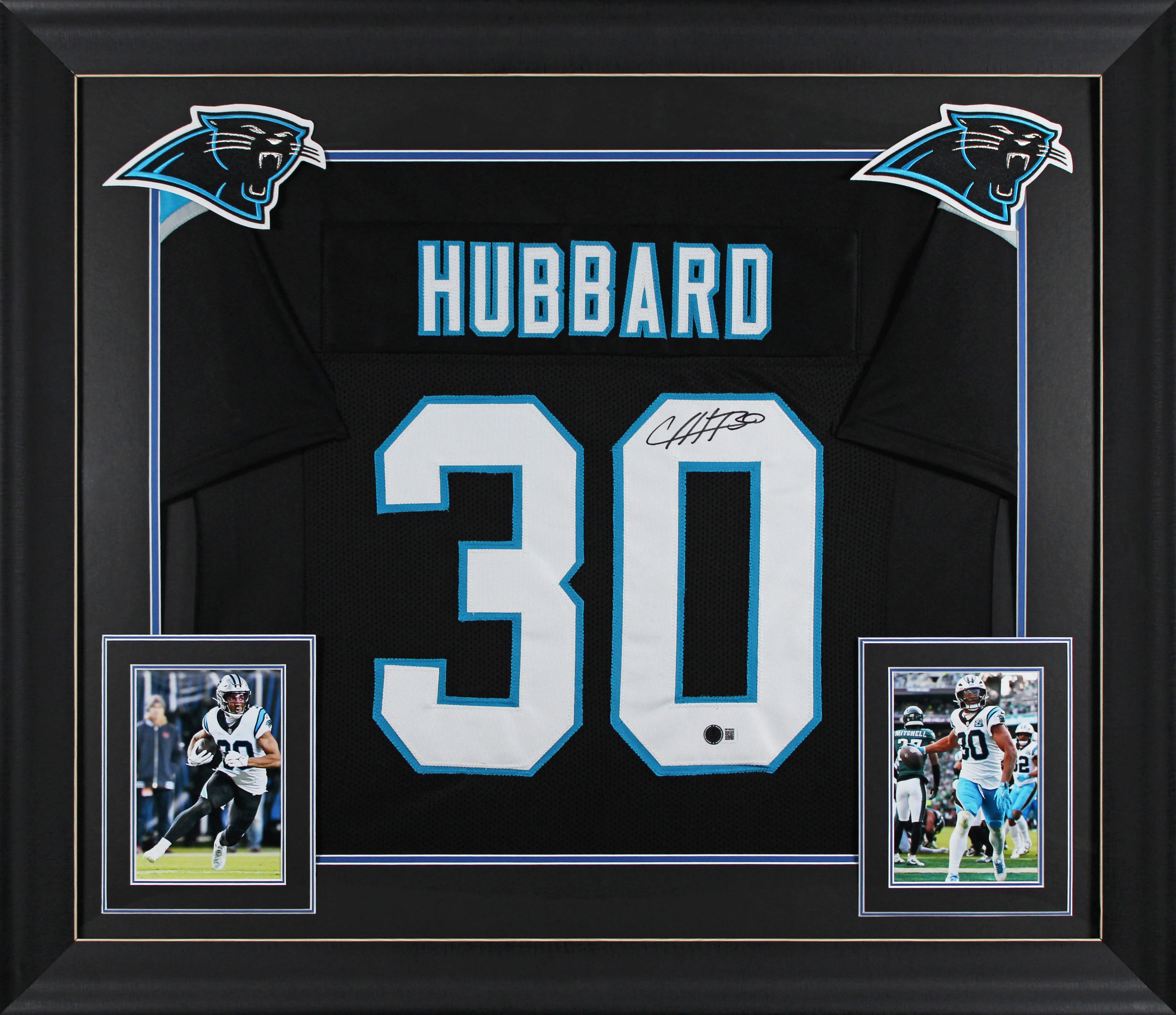 Chuba Hubbard Authentic Signed Black Pro Style Framed Jersey BAS Witnessed 2