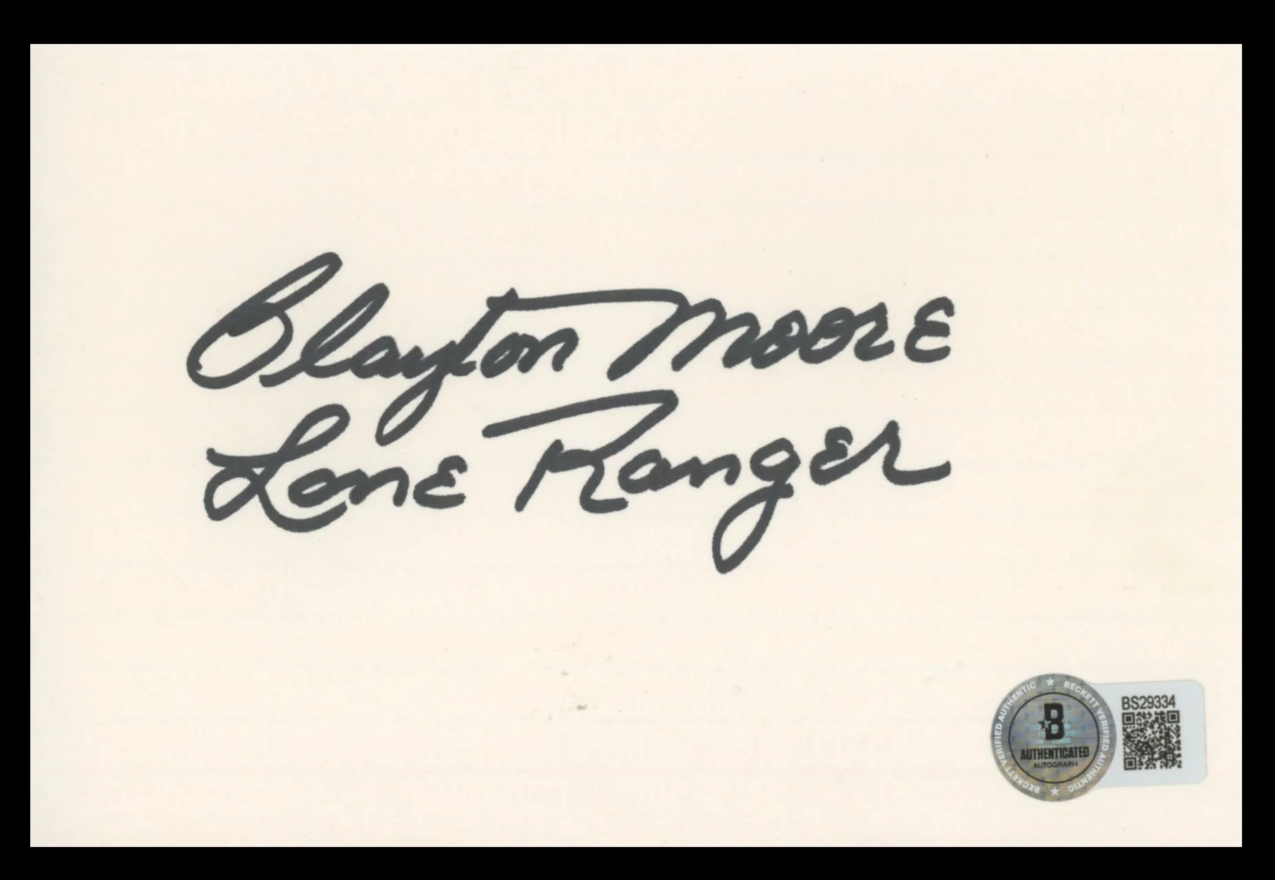 Clayton Moore The Lone Ranger "Lone Ranger" Signed 4x6 Index Card BAS #BS29334 - Image 2
