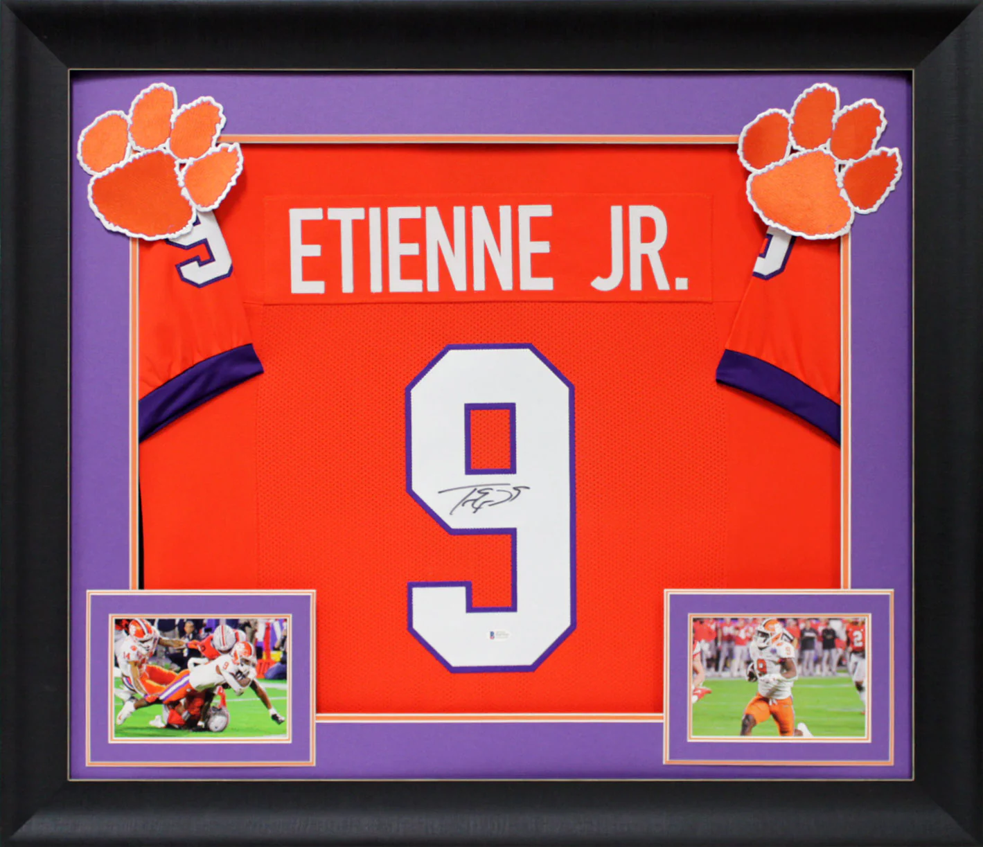 Clemson Travis Etienne Authentic Signed Orange Pro Style Framed Jersey BAS - Image 2