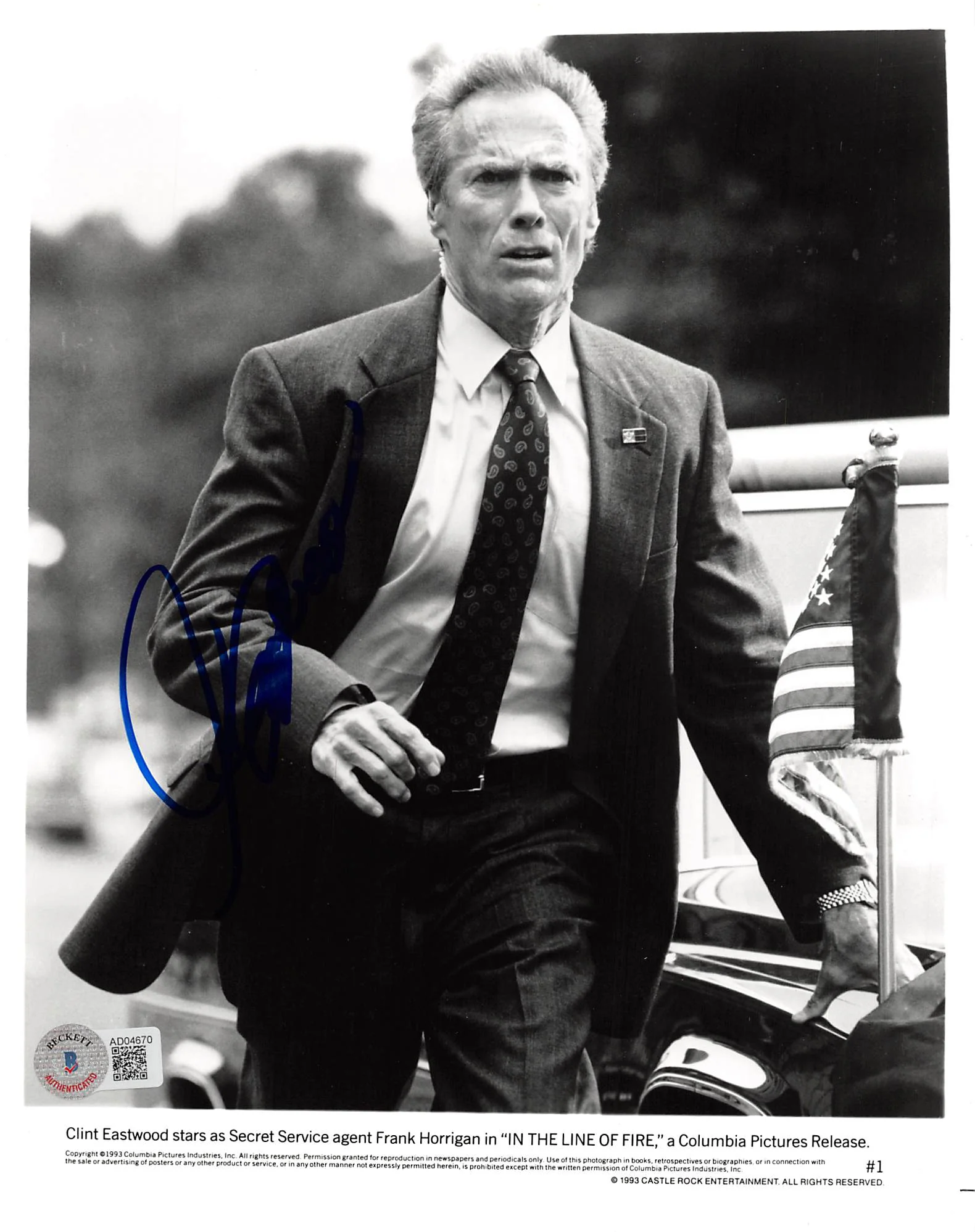 Clint Eastwood In The Line Of Fire Authentic Signed 8x10 B&W Photo BAS #AD04670 - Image 2