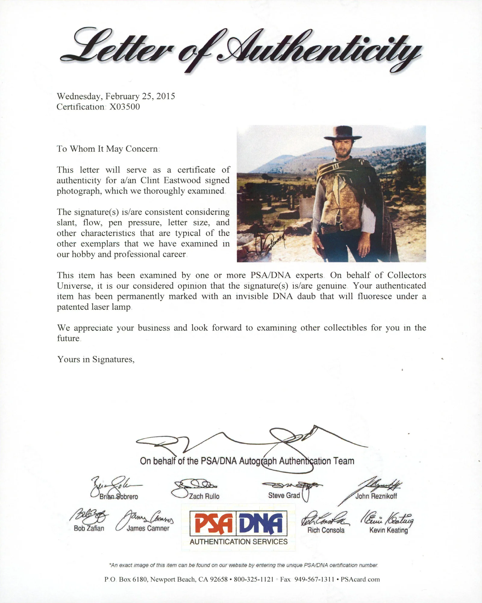 Clint Eastwood The Good, the Bad and the Ugly Signed 11x14 Photo PSA/DNA #X03500 - Image 3