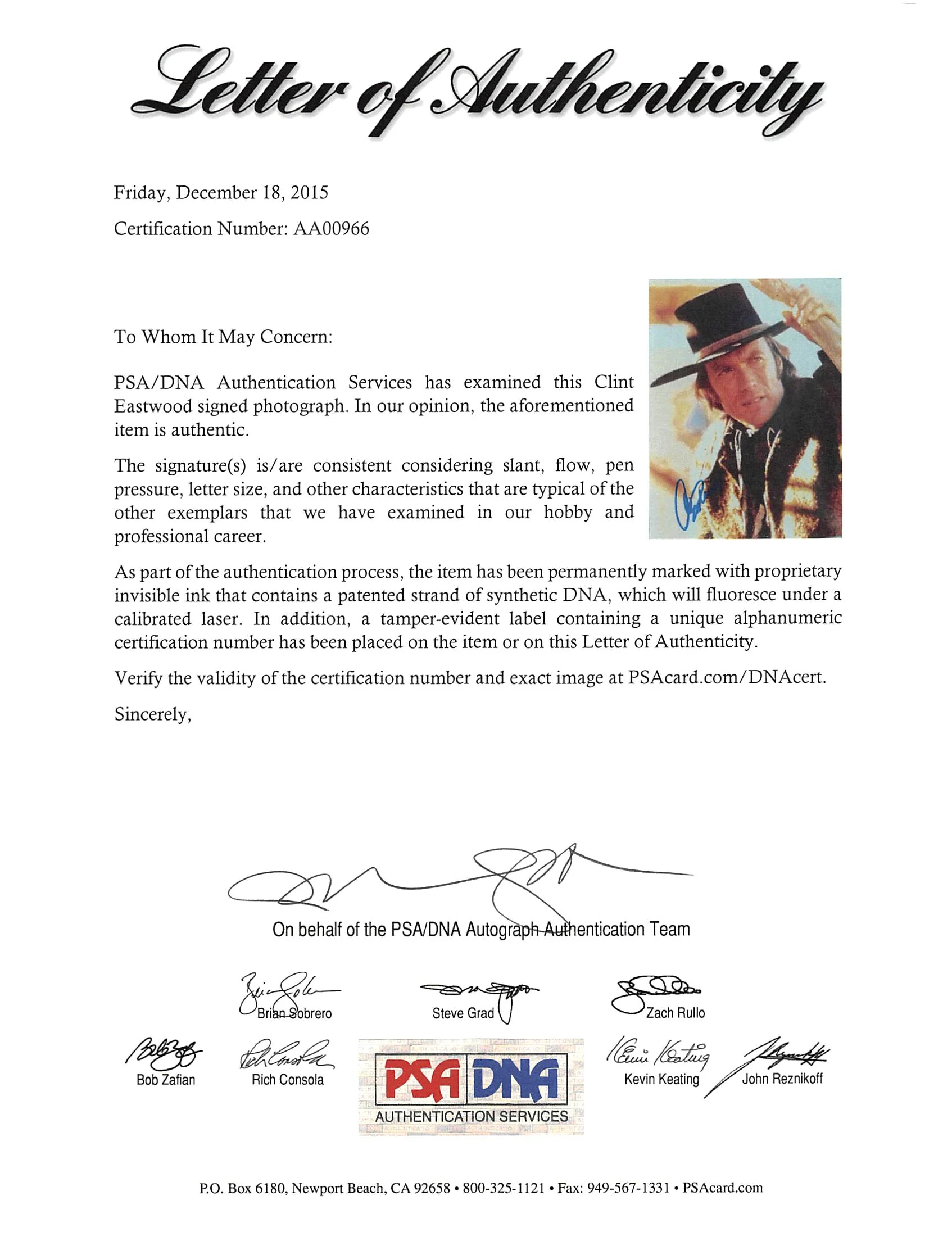 Clint Eastwood The Good, the Bad and the Ugly Signed 8x10 Photo PSA/DNA #AA00966 - Image 3