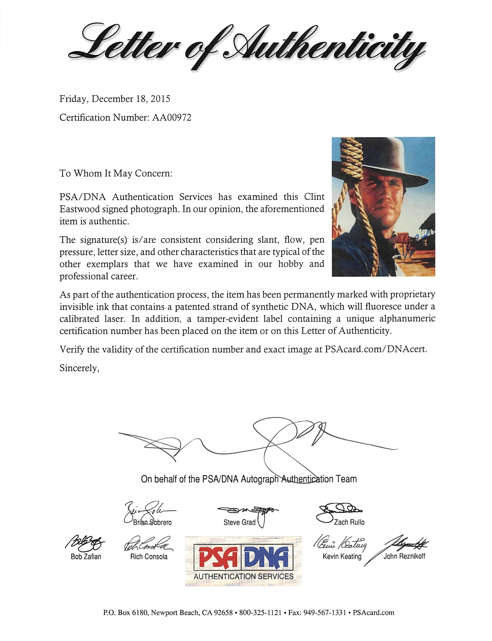 Clint Eastwood The Good, the Bad and the Ugly Signed 8x10 Photo PSA/DNA #AA00972 - Image 3