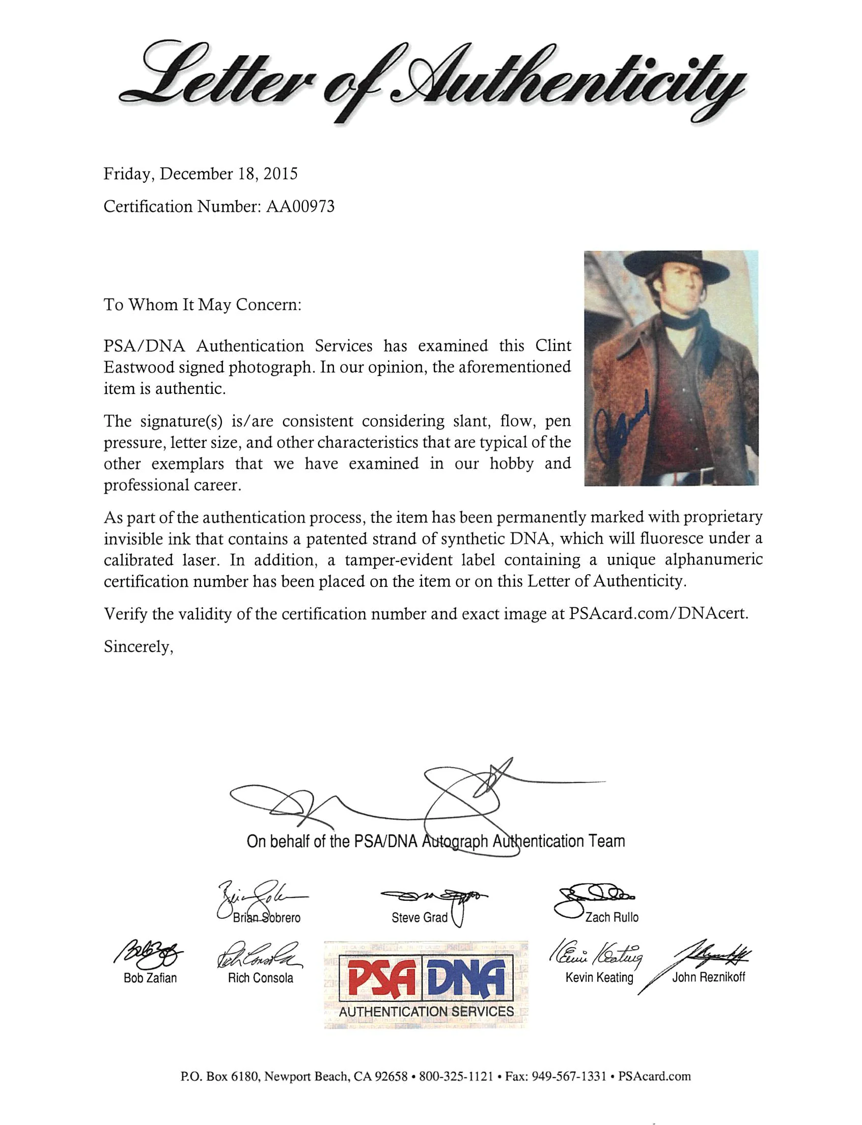 Clint Eastwood The Good, the Bad and the Ugly Signed 8x10 Photo PSA/DNA #AA00973 - Image 3