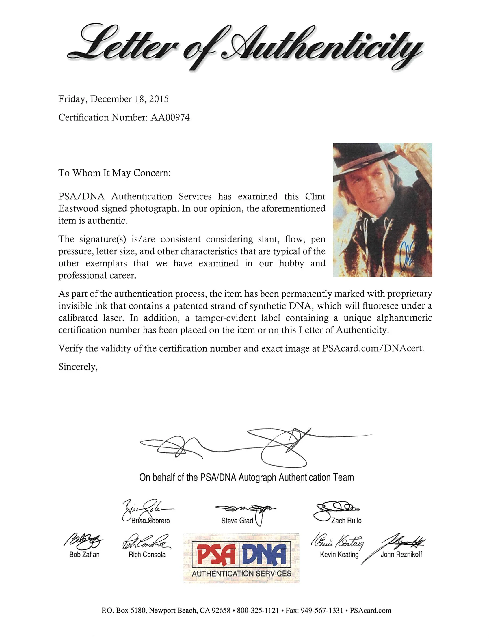 Clint Eastwood The Good, the Bad and the Ugly Signed 8x10 Photo PSA/DNA #AA00974 - Image 3