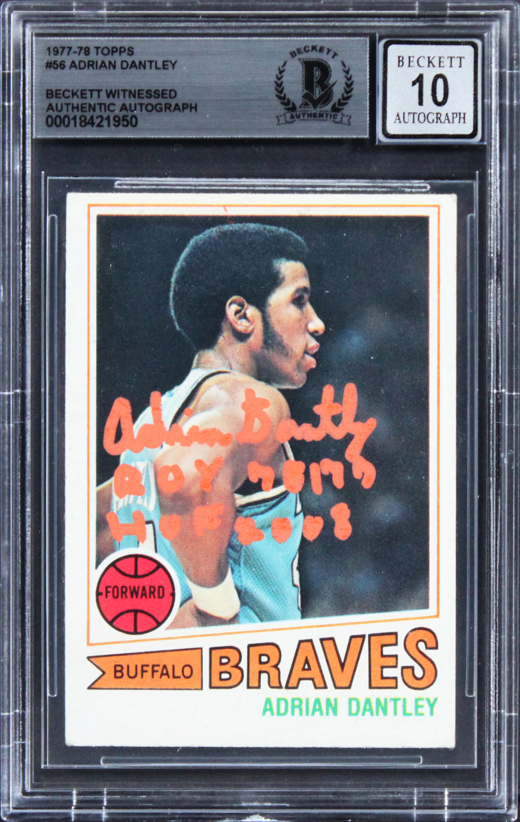 Clippers Adrian Dantley "2x Insc" Signed 1977 Topps #56 Card Auto 10 BAS Slabbed - Image 2
