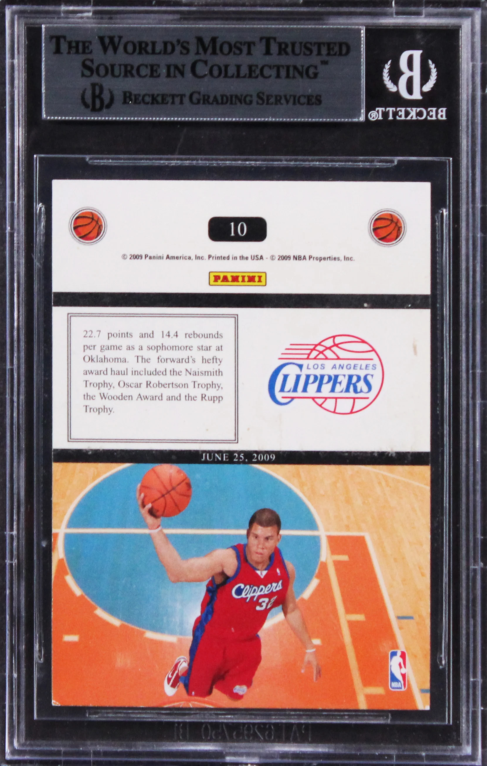 Clippers Blake Griffin Authentic Signed 2009 Panini Headliners #10 Card BAS Slab - Image 3