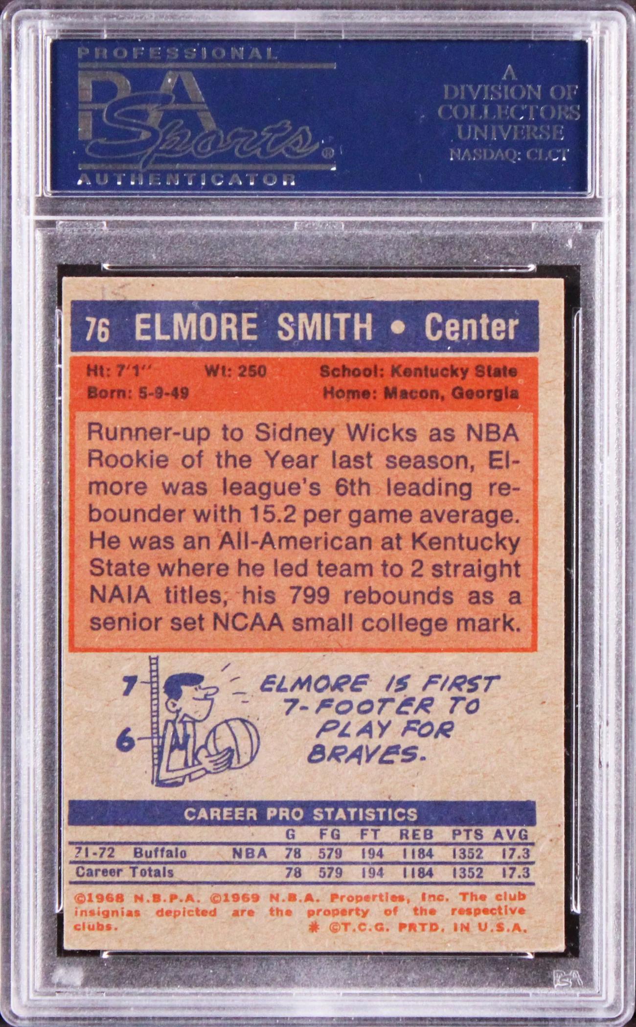Clippers Elmore Smith Authentic Signed 1972 Topps #76 Card PSA/DNA Slabbed - Image 3