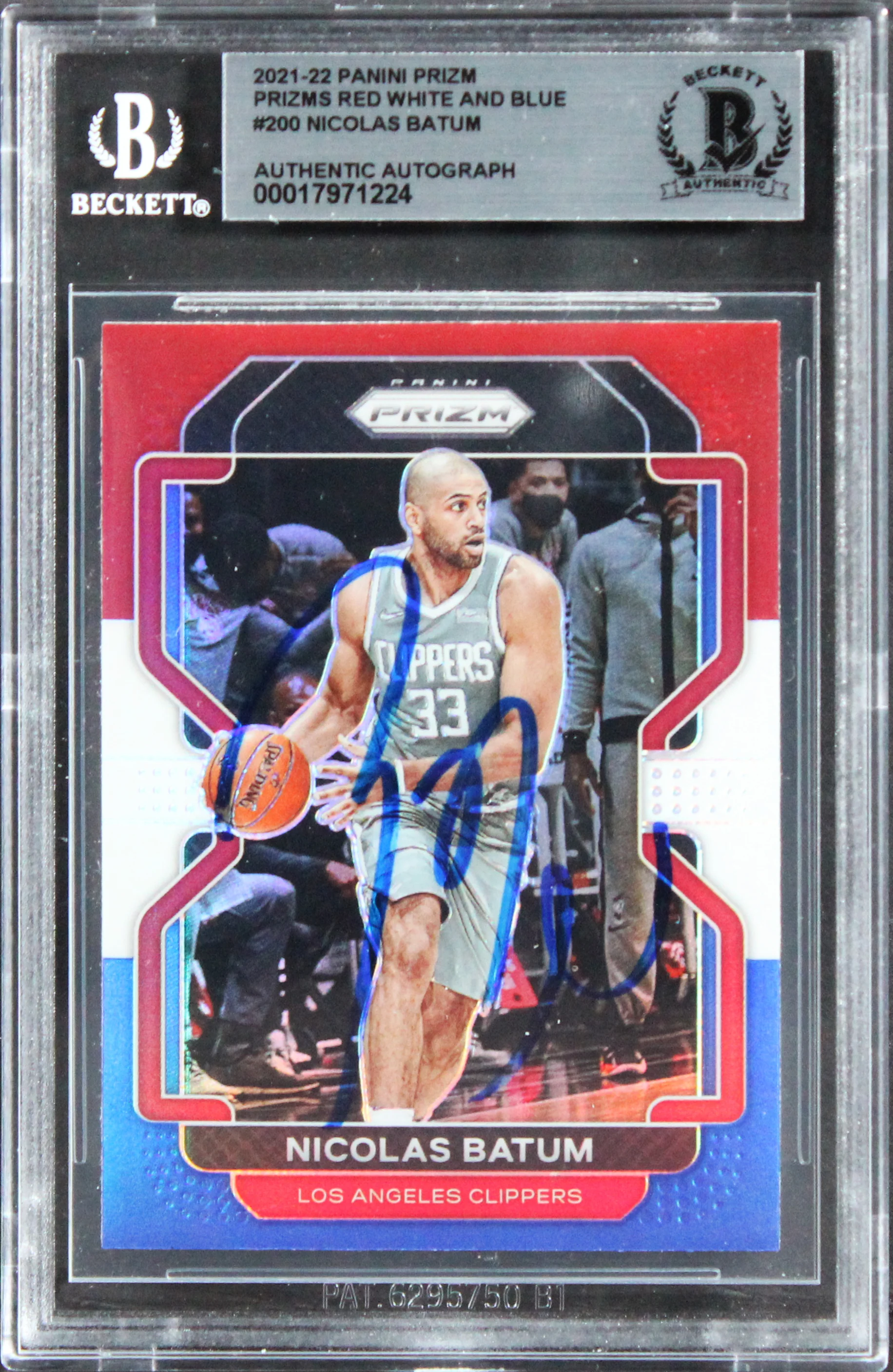 Clippers Nicolas Batum Signed 2021 Panini Prizm RWB #200 Card BAS Slabbed - Image 2