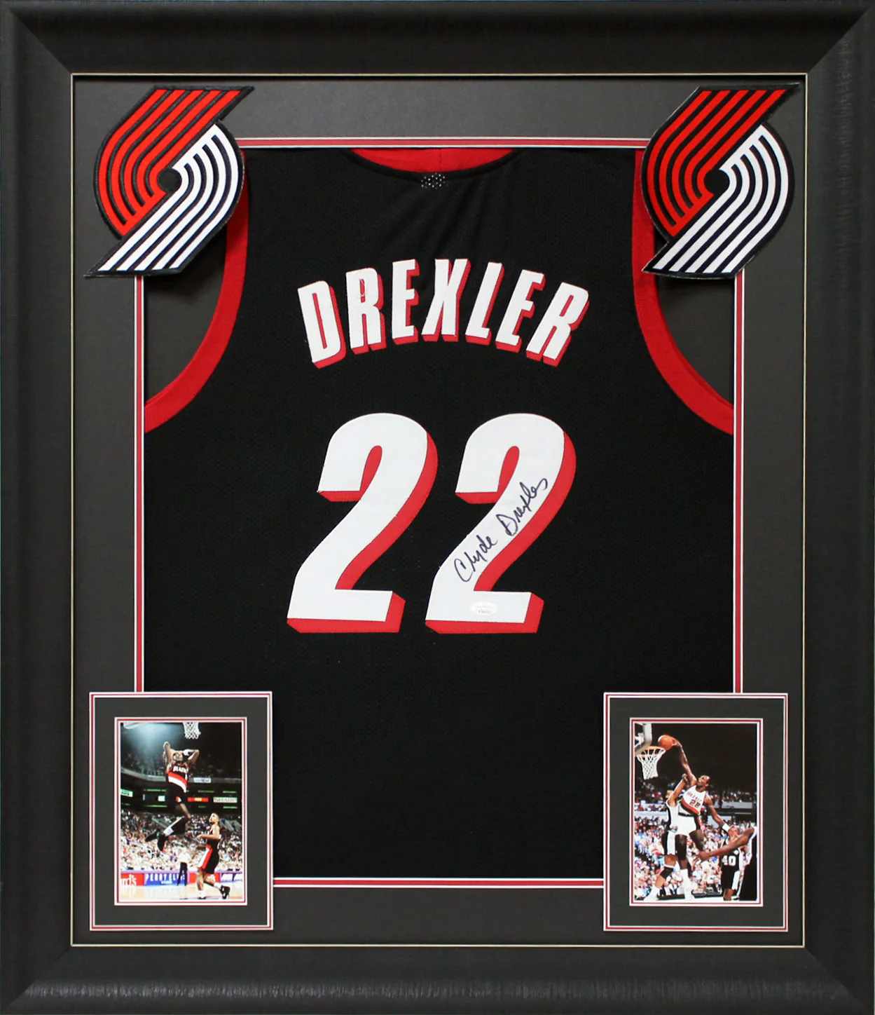 Clyde Drexler Authentic Signed Black Pro Style Framed Jersey BAS Witnessed - Image 2