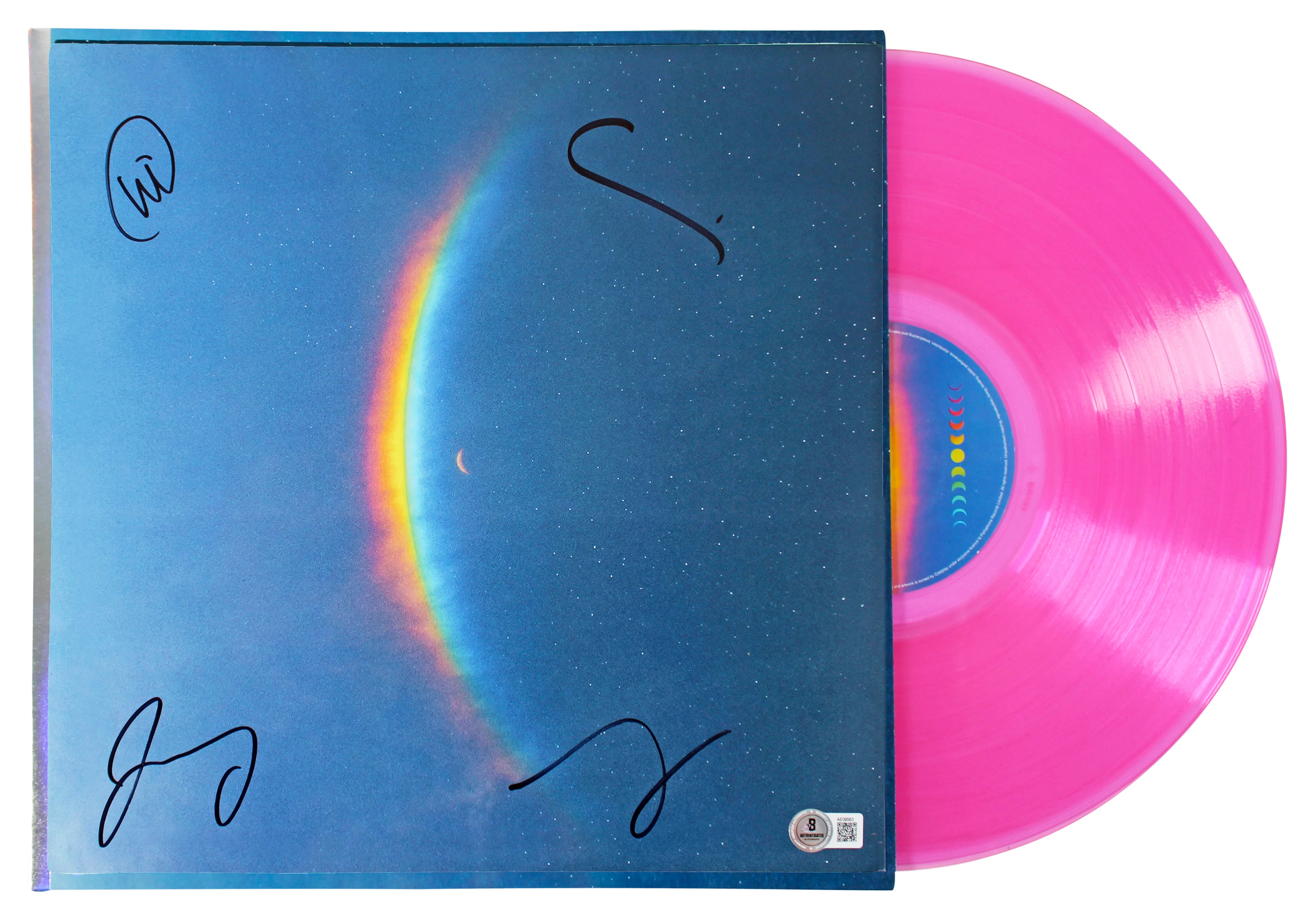 Coldplay Martin, Berryman +2 Signed Moon Music Album Flat w/ Album & Vinyl BAS - Image 2