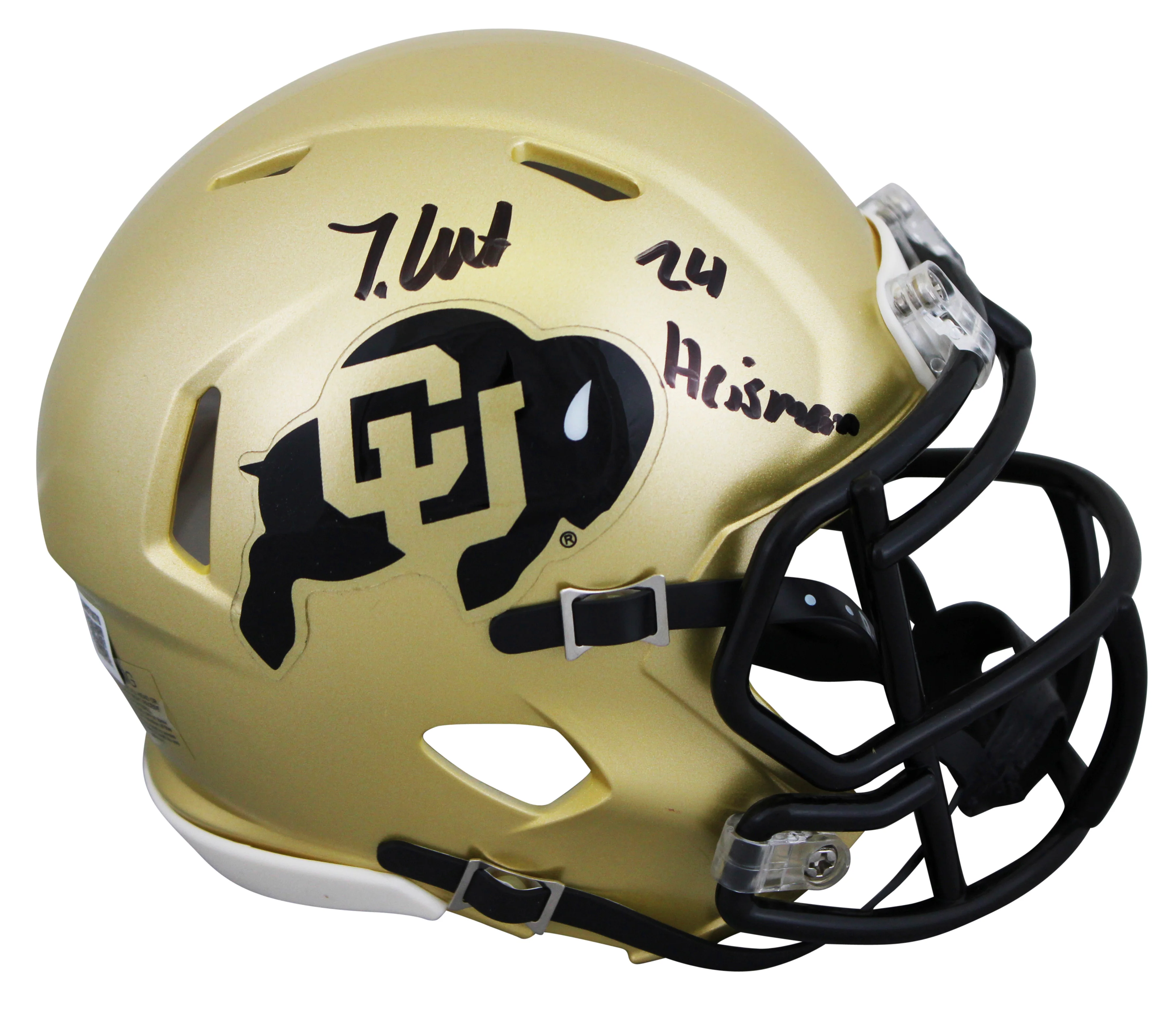 Colorado Travis Hunter "24 Heisman" Signed Speed Mini Helmet BAS Witnessed - Image 2