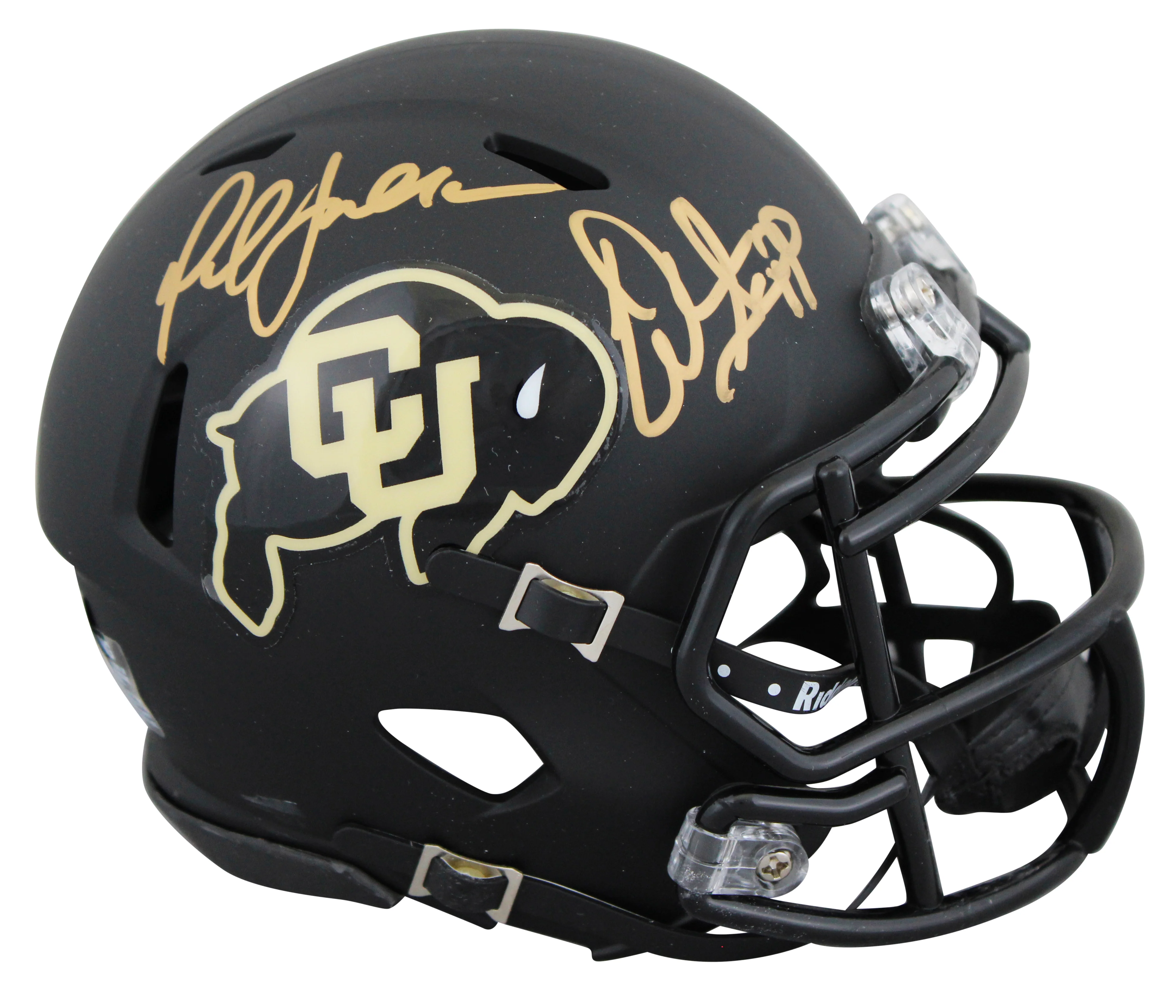 Colorado Warren Sapp & Marshall Faulk Signed Black Speed Mini Helmet BAS Wit - Image 2